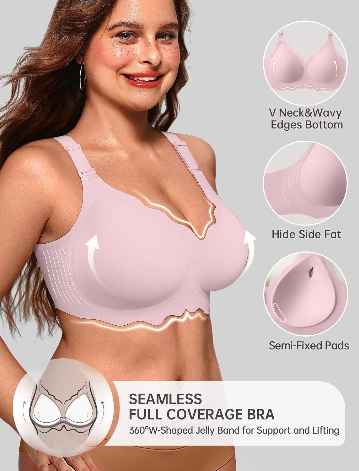 OEAK Womens Value Series Wireless Bras Push Up Soft Convertible Jelly Bra | Comfortable Bralette,No Underwire,Full Coverage,Support,Tshirt,Scalloped thumbnail