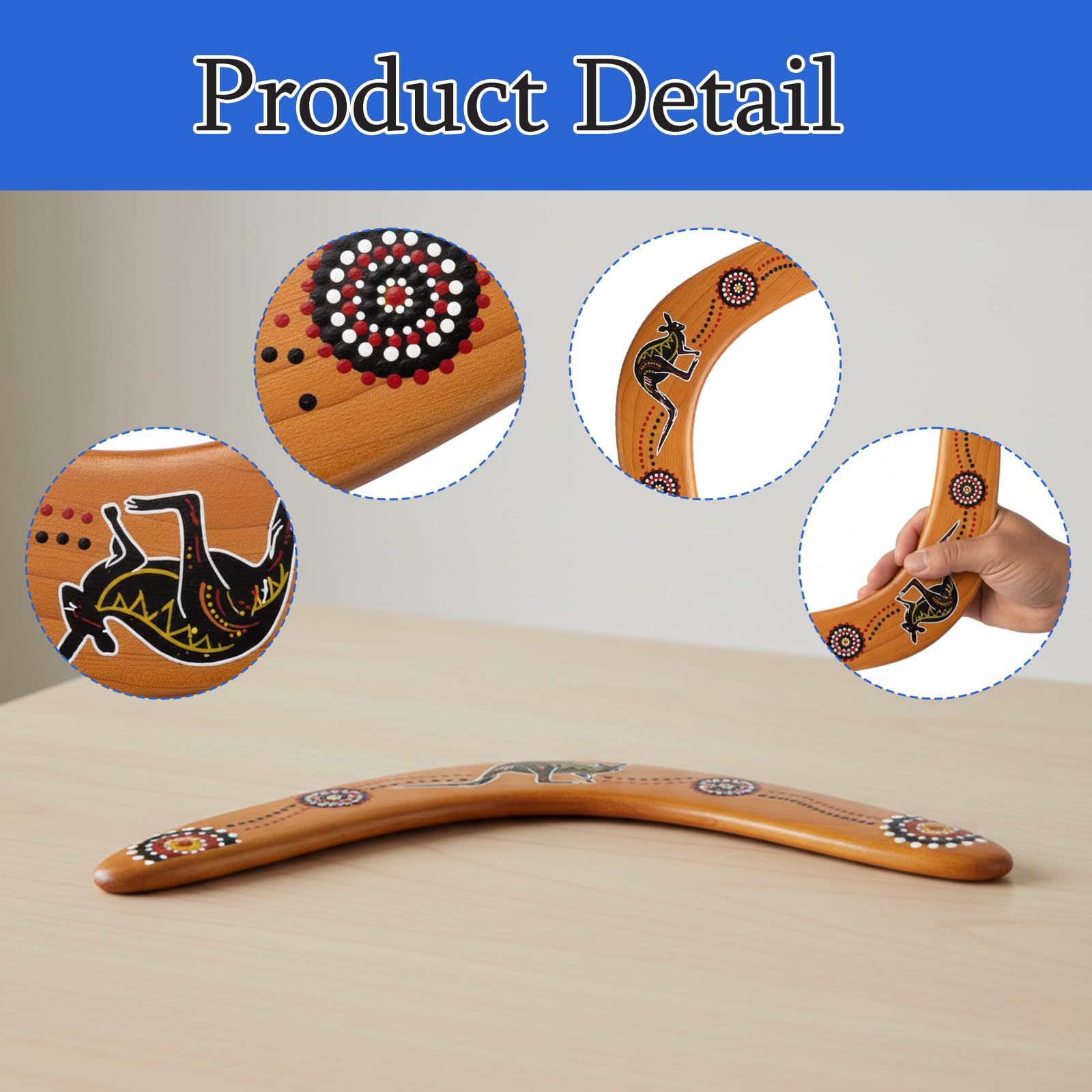 GYTFOG Handmade Boomerang, Easy to Throw Flying Ring V Shaped Boomerangers Unique Design - Image 3