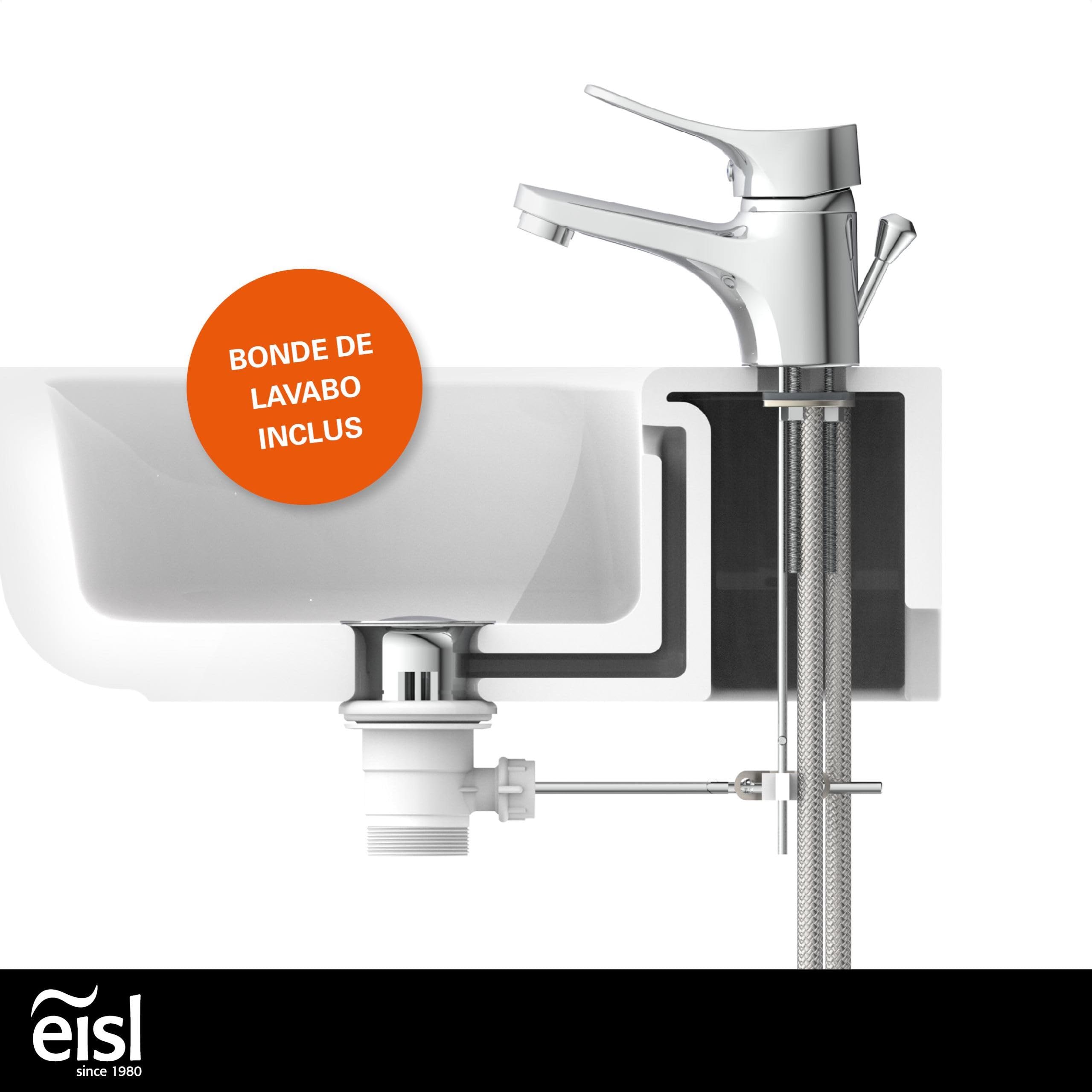 EISL NI075VECR VERONA Robinet de salle de bains, mitigeur pour lavabo, mitigeur de salle de bains, robinet de lavabo avec tirette et vidage, robinet de lavabo, chrome, gain de place