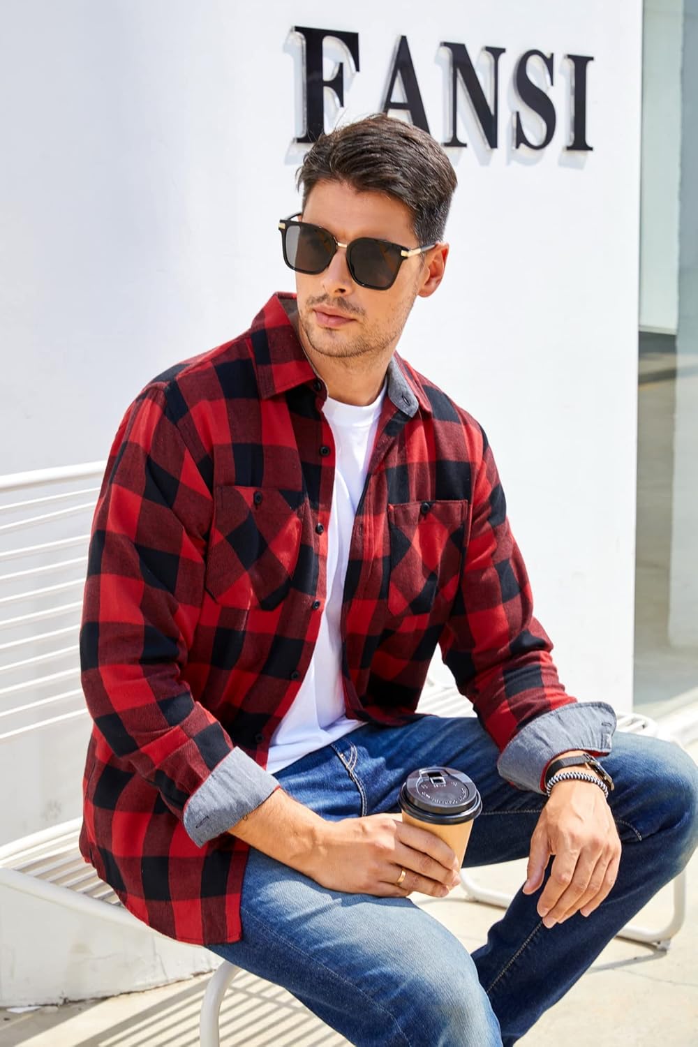 Alex Vando Mens Button Down Shirts Flannel Shirt Long Sleeve - Image 3