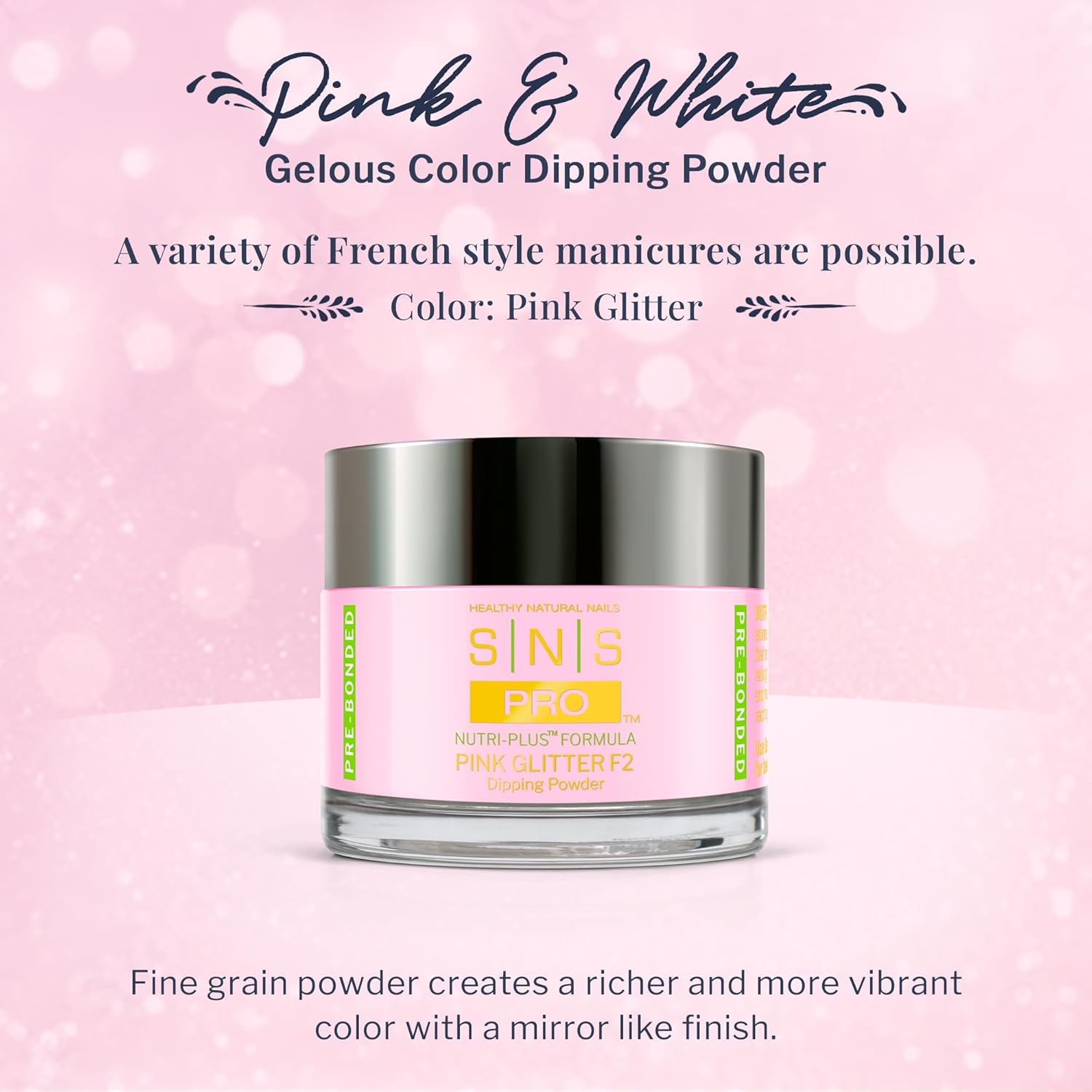 SNS Nail Dip Powder, Pink Glitter F2 (Natural/Nudes, Glitter) - Long-Lasting Acrylic Nail Color & Polish Lasts up to 14 days - Low-Odor & No UV Lamp Needed - 2 Oz