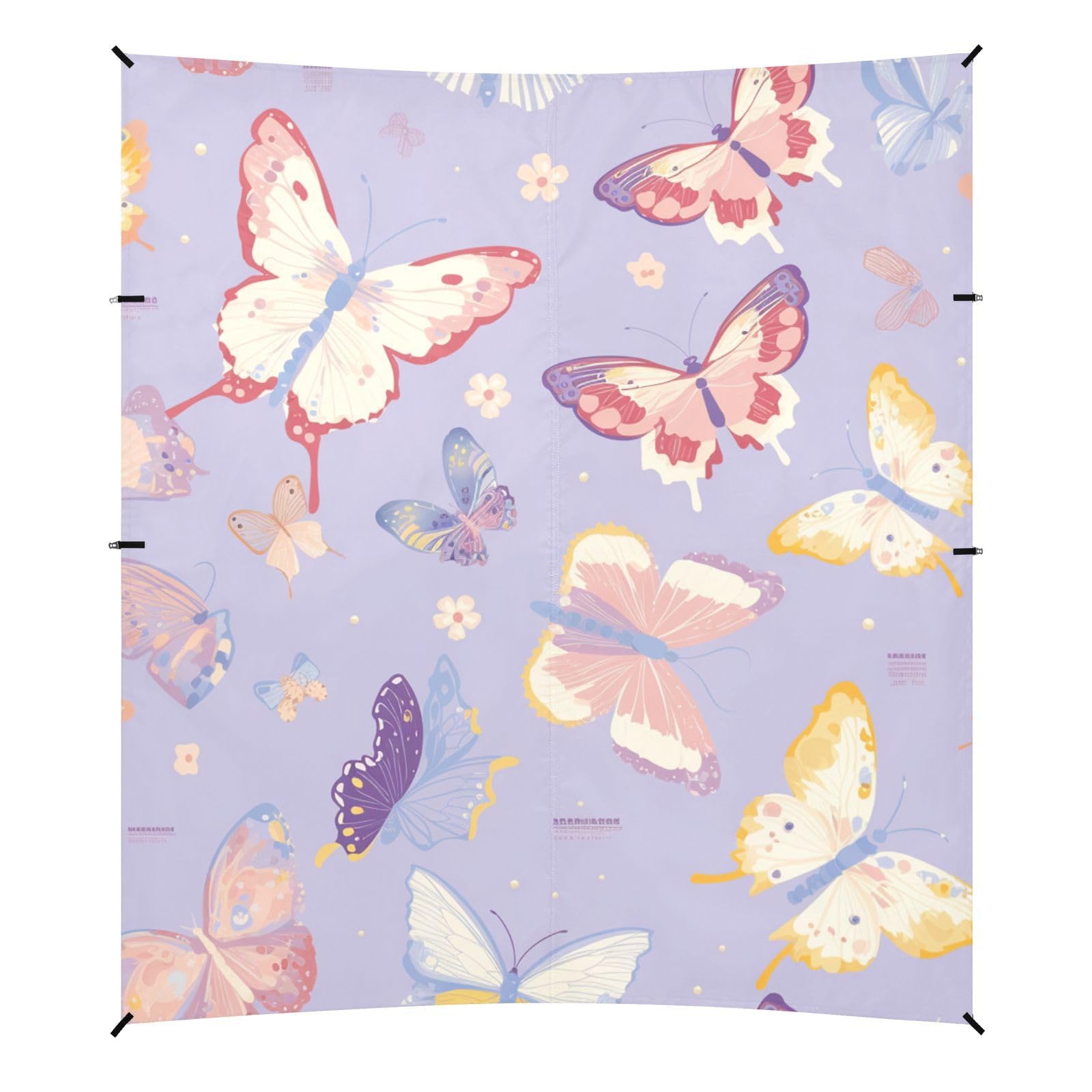 Colorful Butterflies Pattern Stable Beach Tent UPF50 Lightweight Large Sun Shade with Sandbags & Sand Shovel for Camping, Fishing, Backyard Fun