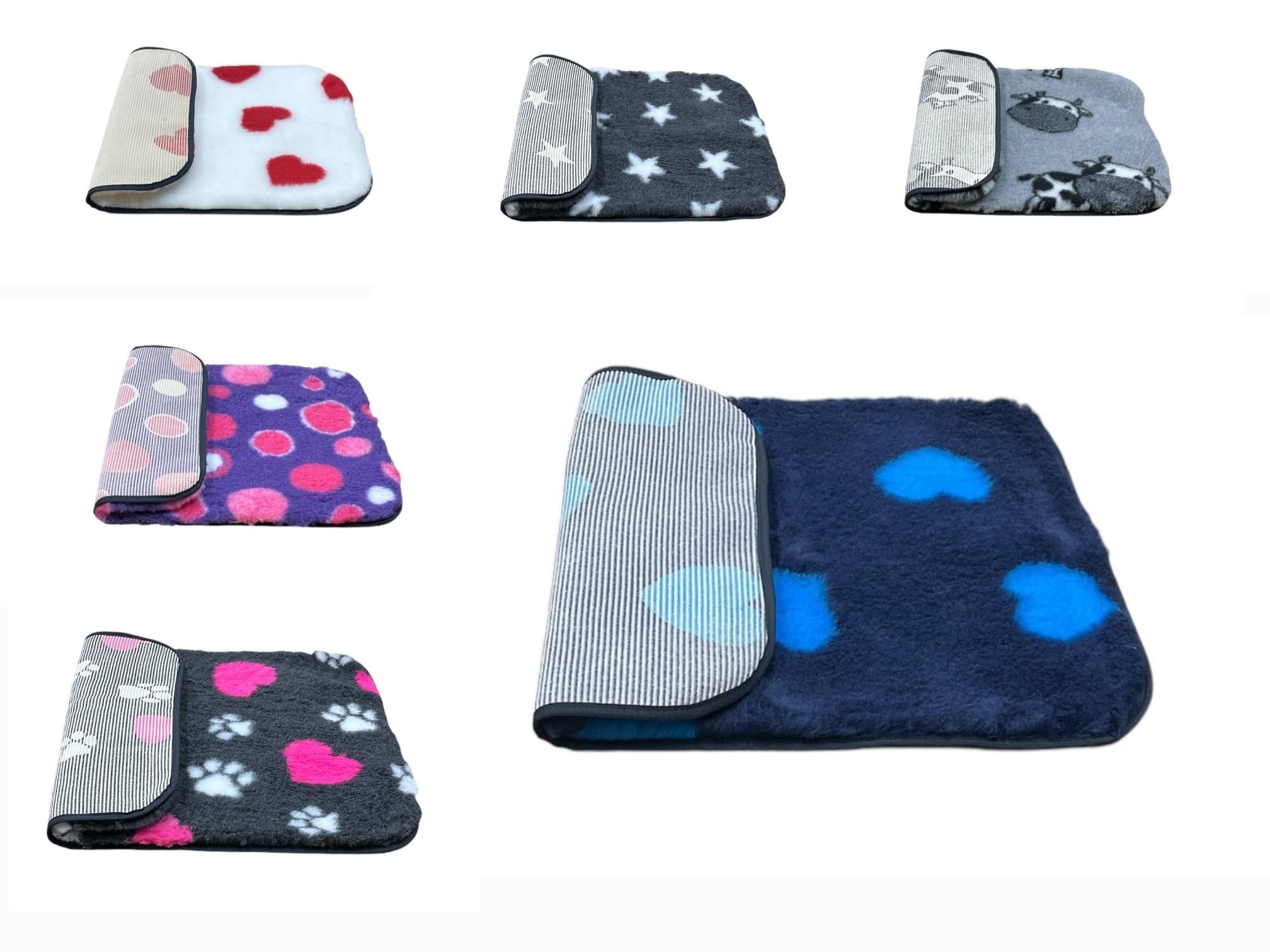 PnH Veterinary Bedding® NON SLIP Classic Range, Vet Bedding, Bound Edges For Strength - Dog Bed Fleece in Many Colours & Sizes (Blue with Teal Hearts, 75cm x 50cm) — image 1