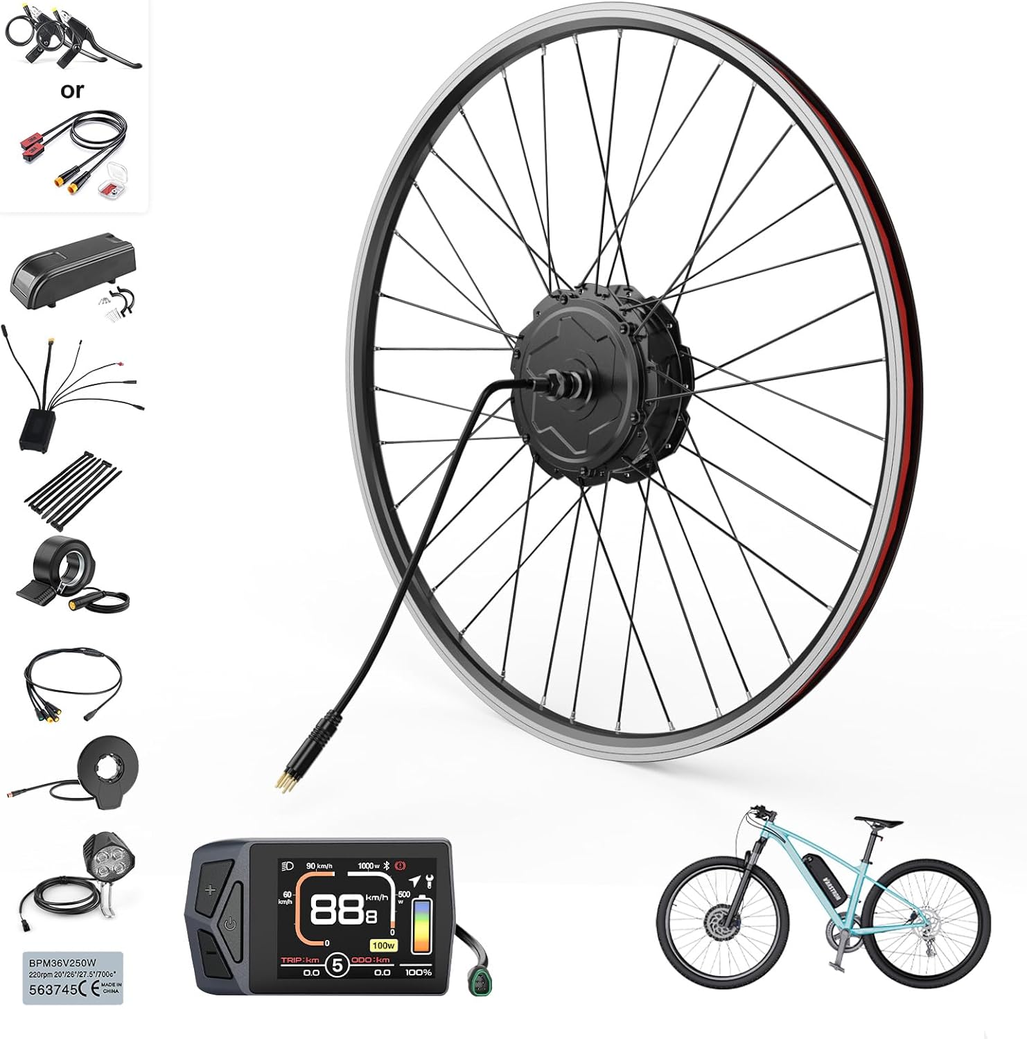 500W Electric Bike Conversion Kit - 125EVH 48V 350RPM Front Hub Motor, Upgraded Controller, LCD Display, PAS Sensor - Ebike Kit for City & Mountain Bikes, 44KMH / 27MPH