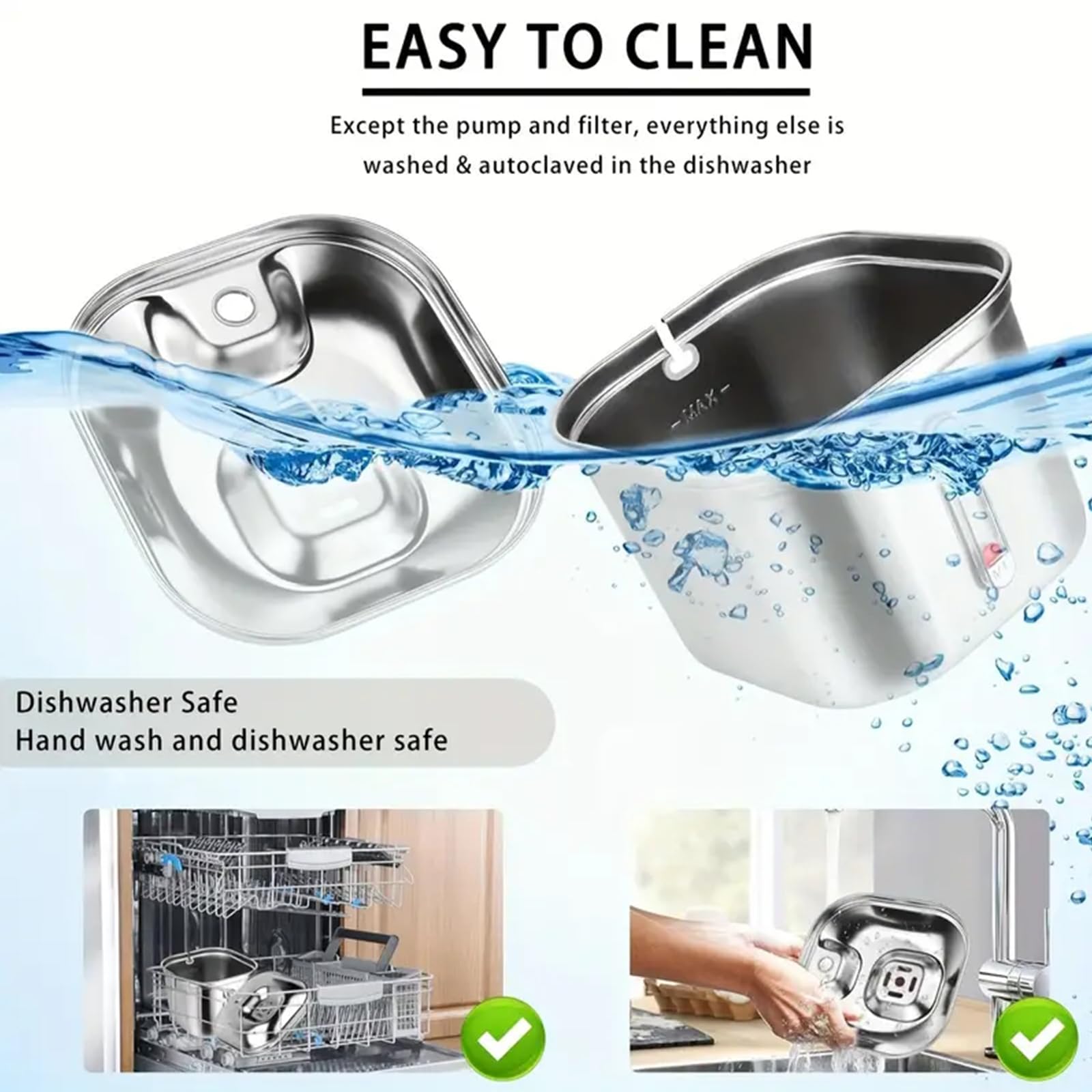 2.2L Fuente para Gatos De Acero Inoxidable, Bebedero Gatos Automática con Bomba Silenciosa, Sensor Automático, Fuente De Agua para Gatos, Diseño del Grifo, Multi-Filtración