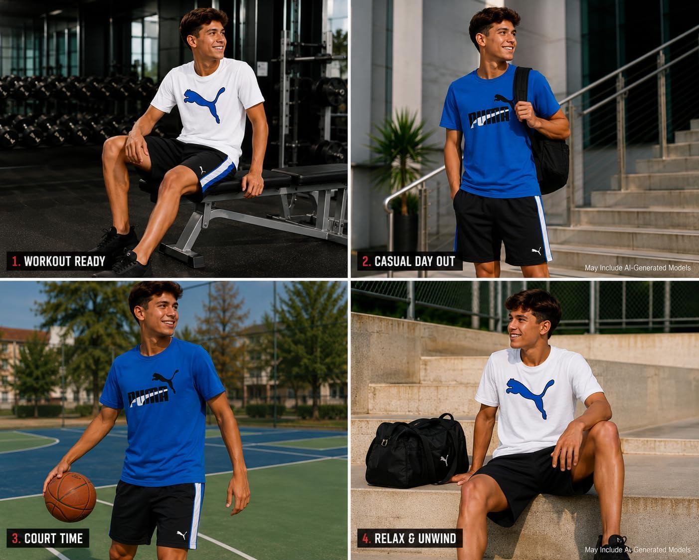 PUMA Boys 3 Piece Performance Tee Tank Top & Gym Shorts Set (Sizes 4-16)