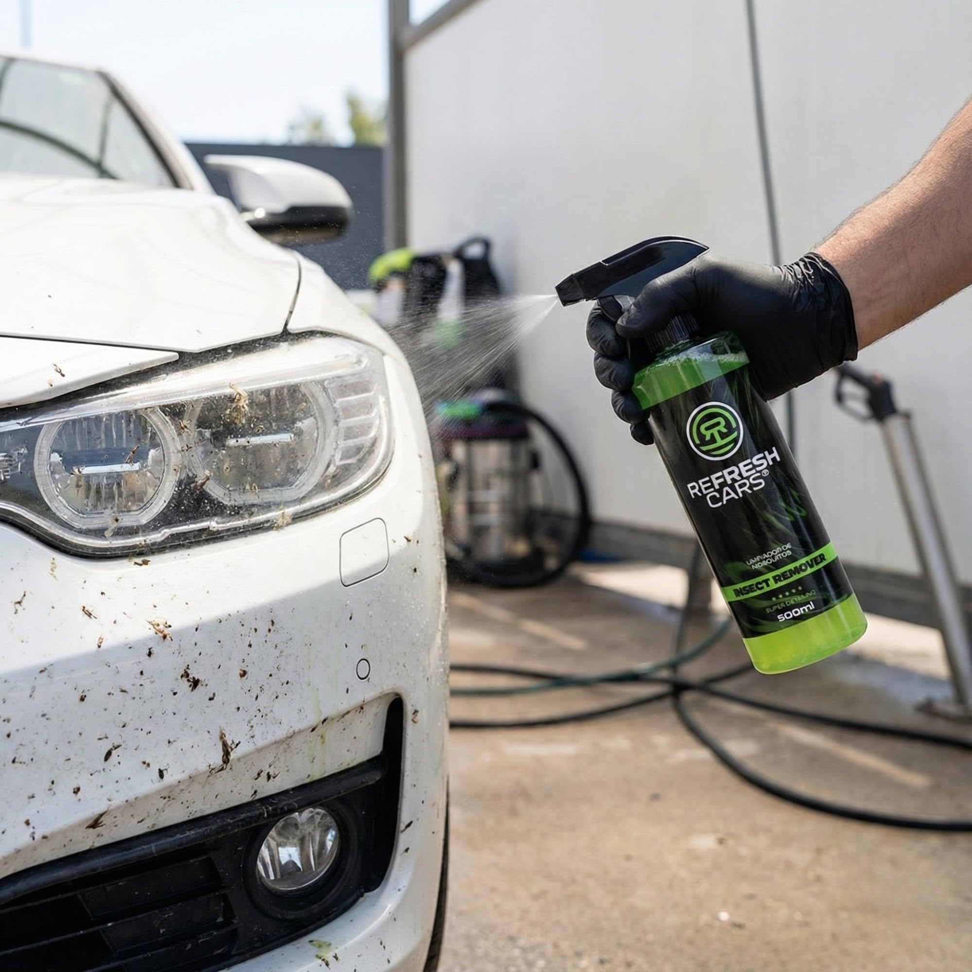Elimina Mosquitos e Insectos 5,5 L + Spray 500 ml – Limpiador Concentrado para Coche, Moto y Flota, Fórmula Segura con Pintura, Cristales y Cromados, Formato Profesional