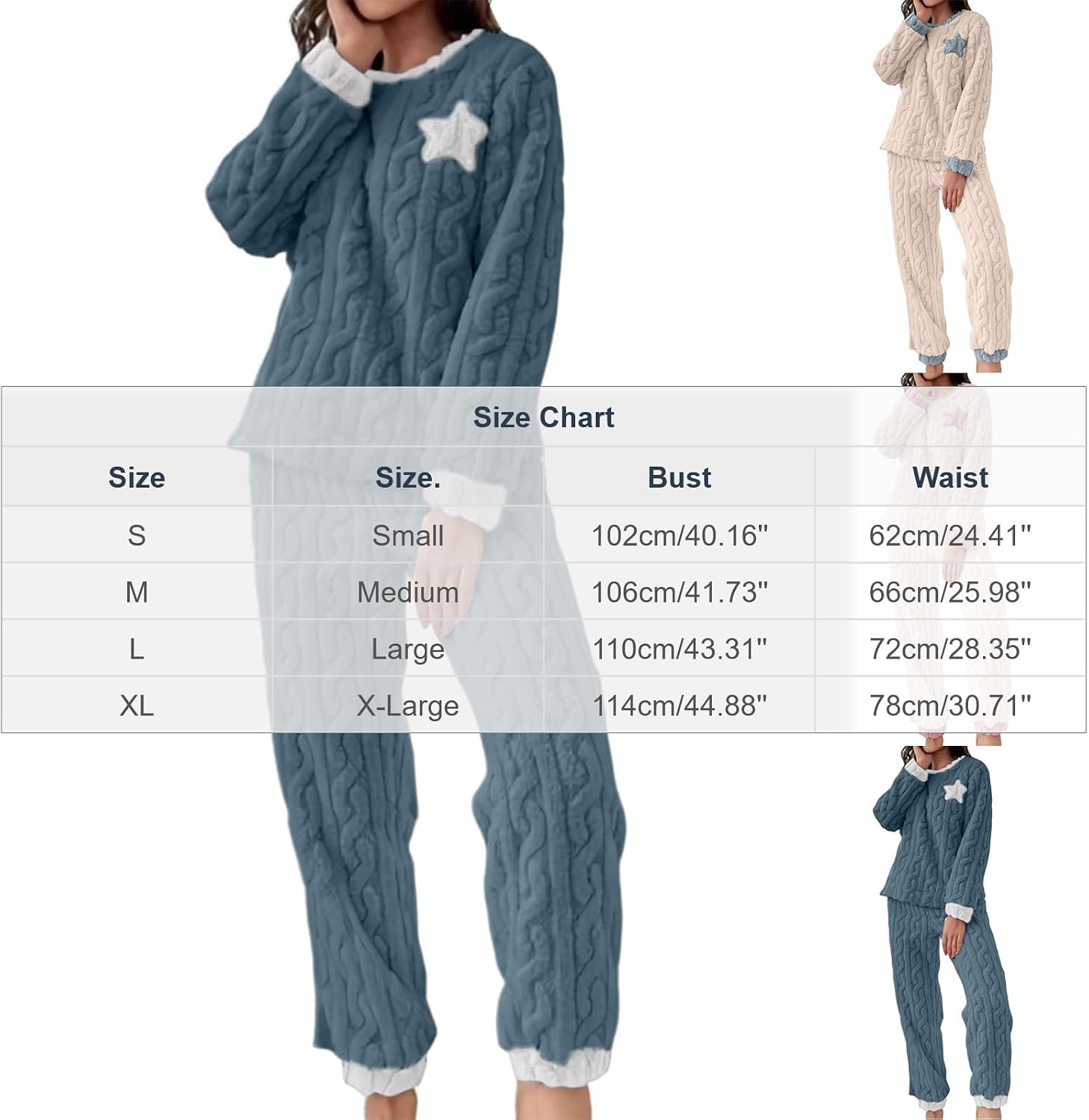 Womens Fluffy Pajama Set Plush Pullover Fleece Warm | Women's Fluffy Pajamas Set Winter Warm 2 Piece Plush Pullover Pants Fuzzy Fleece Sleepwear Crew Neck Loungewear Pjs