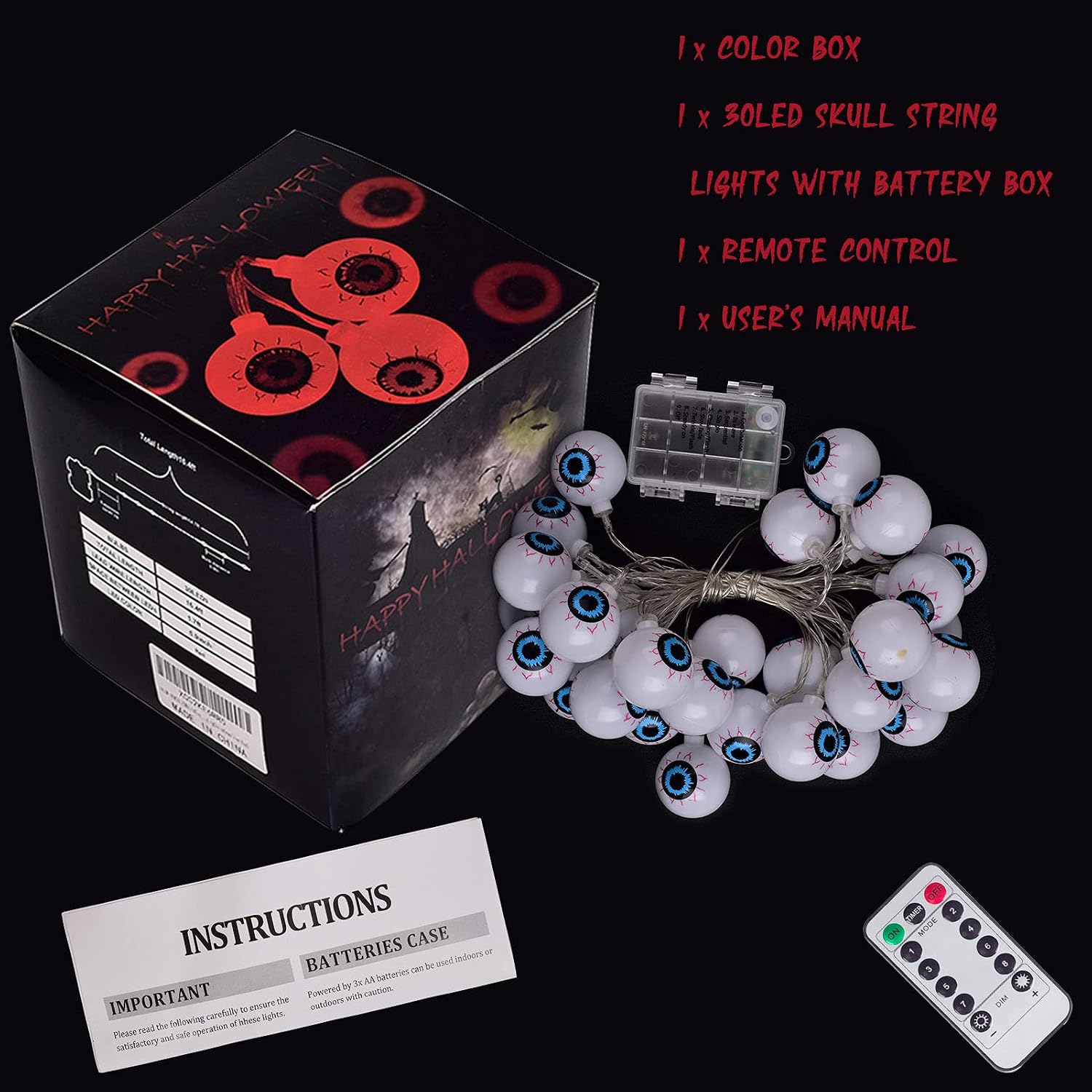 Halloween Eyeball String Lights, Halloween Decoration Cute Scary with 30 LED Eyeballs,Waterproof 8 Modes Twinkle Lights,Halloween Indoor/Outdoor for Party, House, Yard, Garden Decorations (Red)