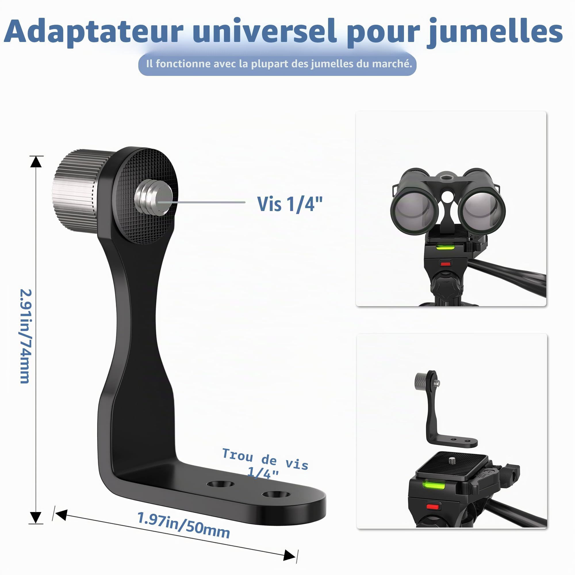 Trépied Lusweimi pour Jumelles, 184cm Trépied pour Longue-vue avec Adaptateur, 2 QR Plaques & Support pour Téléphone, Compatible avec Jumelles, Longue-Vue, Appareil Photo et Téléphone, Aluminium,Noir
