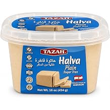 TAZAH Sugar Free Halva, Plain Lebanese Sesame Confection, 16 oz