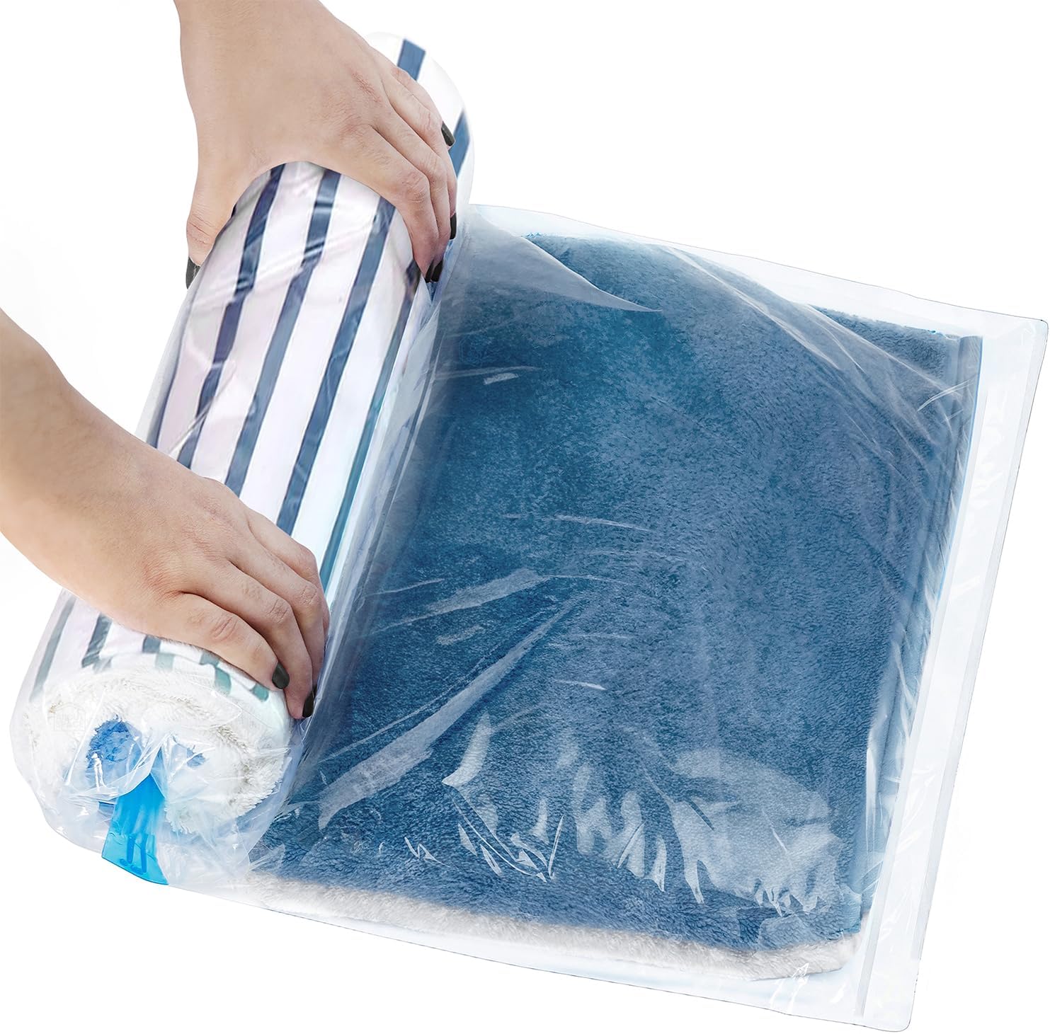 ABOUT SPACE 3 Pcs Xtra Large Roll Up Vacuum Bags for Travel - Polyamide Polyethylene Travel Compression Storage Bags/Vaccine Bags for Clothes Airtight Hand Roll Space Saver Packing Bags - Transparent