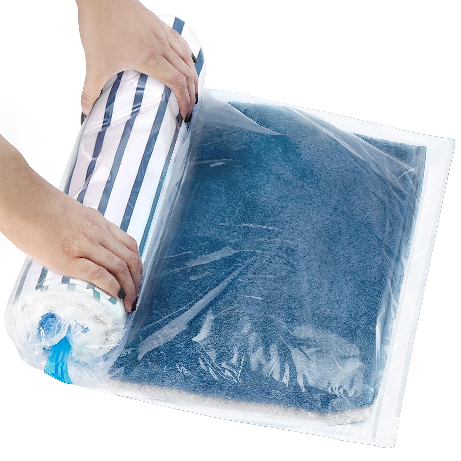 ABOUT SPACE 3 Pcs Xtra Large Roll Up Vacuum Bags for Travel - Polyamide Polyethylene Travel Compression Storage Bags/Vaccine Bags for Clothes Airtight Hand Roll Space Saver Packing Bags - Transparent