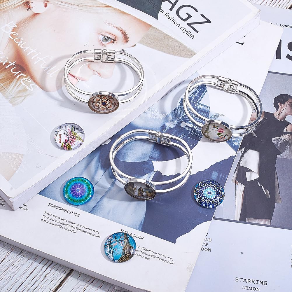 SUNNYCLUE 4Pcs 1 inch Bezel Tray Blank Bracelet Silver Brass Bangle Makings with 4Pcs 25mm Round Clear Cabochon Glass Dome for Jewelry Making DIY Craft Accessories Men and Women - Image 7