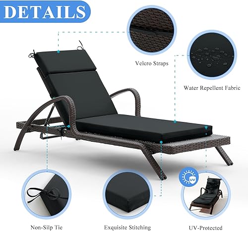 Miniatura 4 de FILUXE Cojines para sillas reclinables de patio, cojín de espuma de alta densidad con lazos, resistente a la intemperie y a la decoloración, cojines