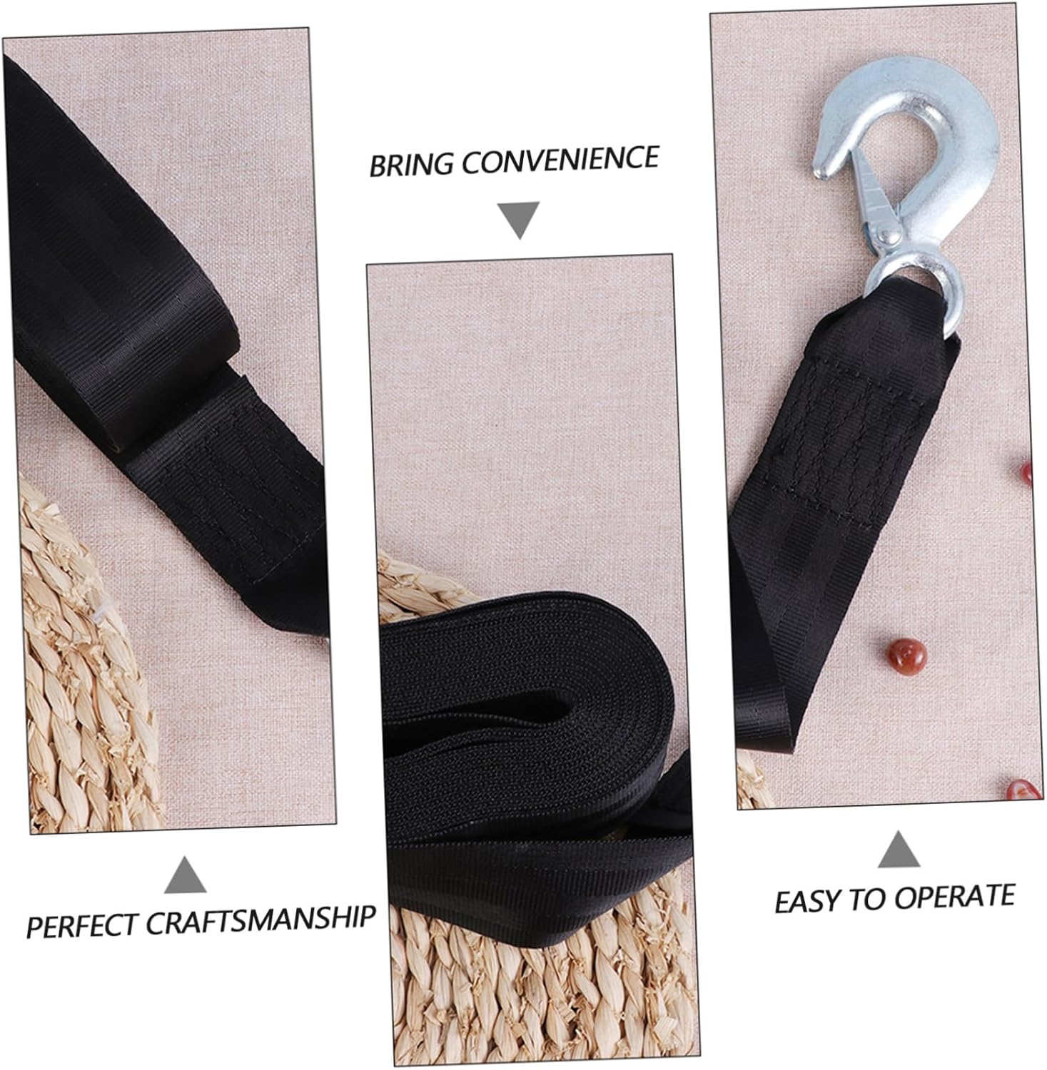 Replacement Winch Strap Hook Pulling Capacity Black Trailer Winch Belt for Loading and Car Retrieval