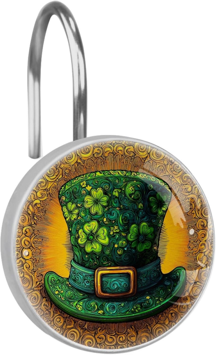 12Pcs St. Patrick's Day Shamrock Hat Shower Curtain Hooks for Bathroom, Round Home Decorative Shower Curtain Rings, Modern Shower Curtain Hangers Bathroom Accessories