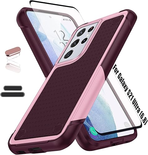 Funda resistente para Samsung Galaxy S21 Ultra de 6.8 pulgadas, 4 esquinas con bolsas de aire protección contra caídas de 12 pies, agarre