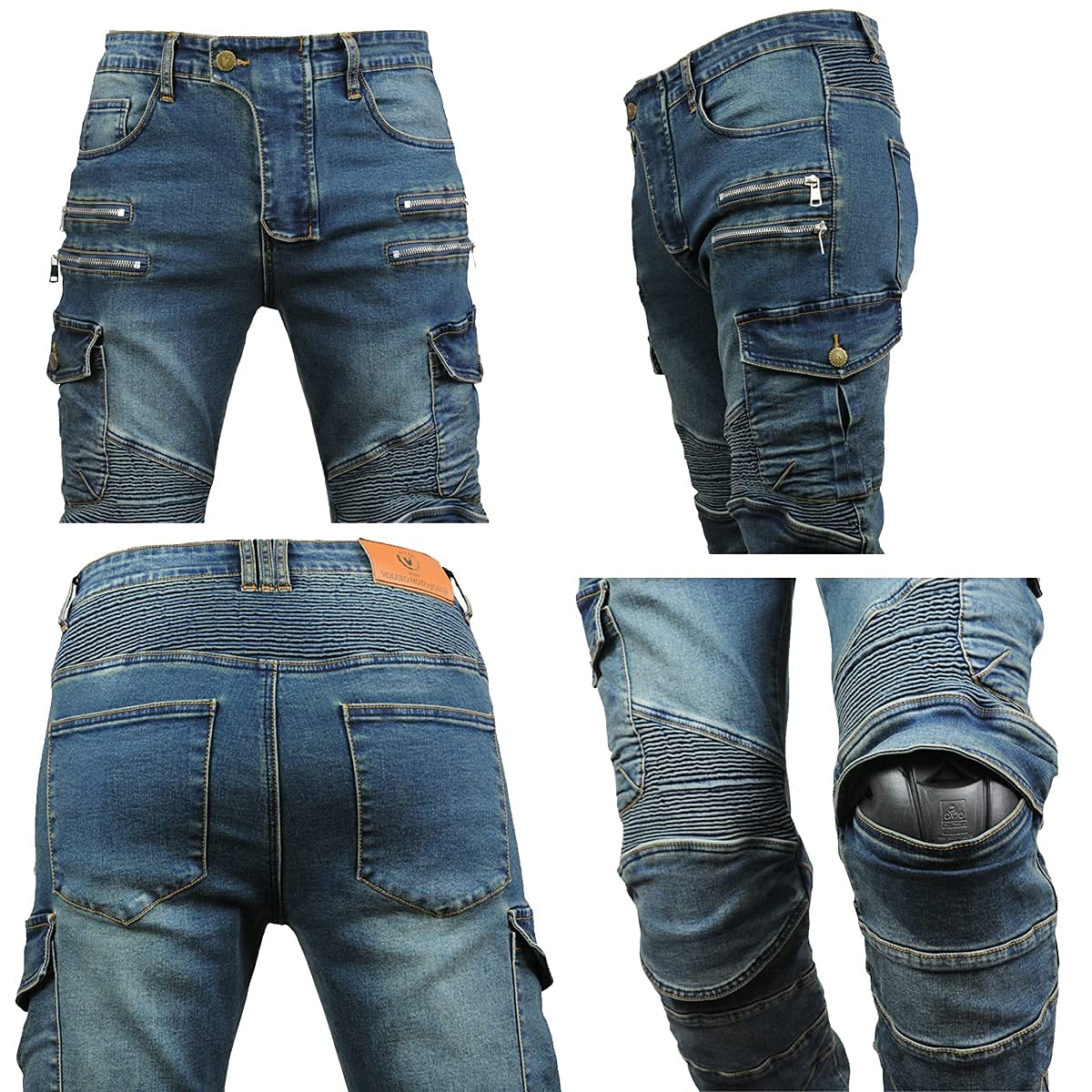 Uomo Moto Equitazione Pantaloni Motorcycle Biker Jeans Protezione Rinforzato Ginocchio Anca Pads