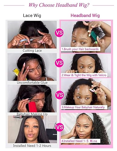 Miniatura 6 de GDWIGS Pelucas de cabello humano lacio con diadema para mujeres negras, sin pegamento, peluca de diadema de belleza para siempre, densidad del 150