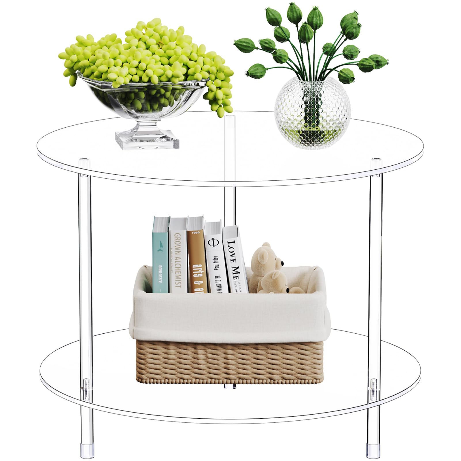 Clear Round Acrylic Coffee Table with Storage 23 6 L x 23 6 W x 18 4 H