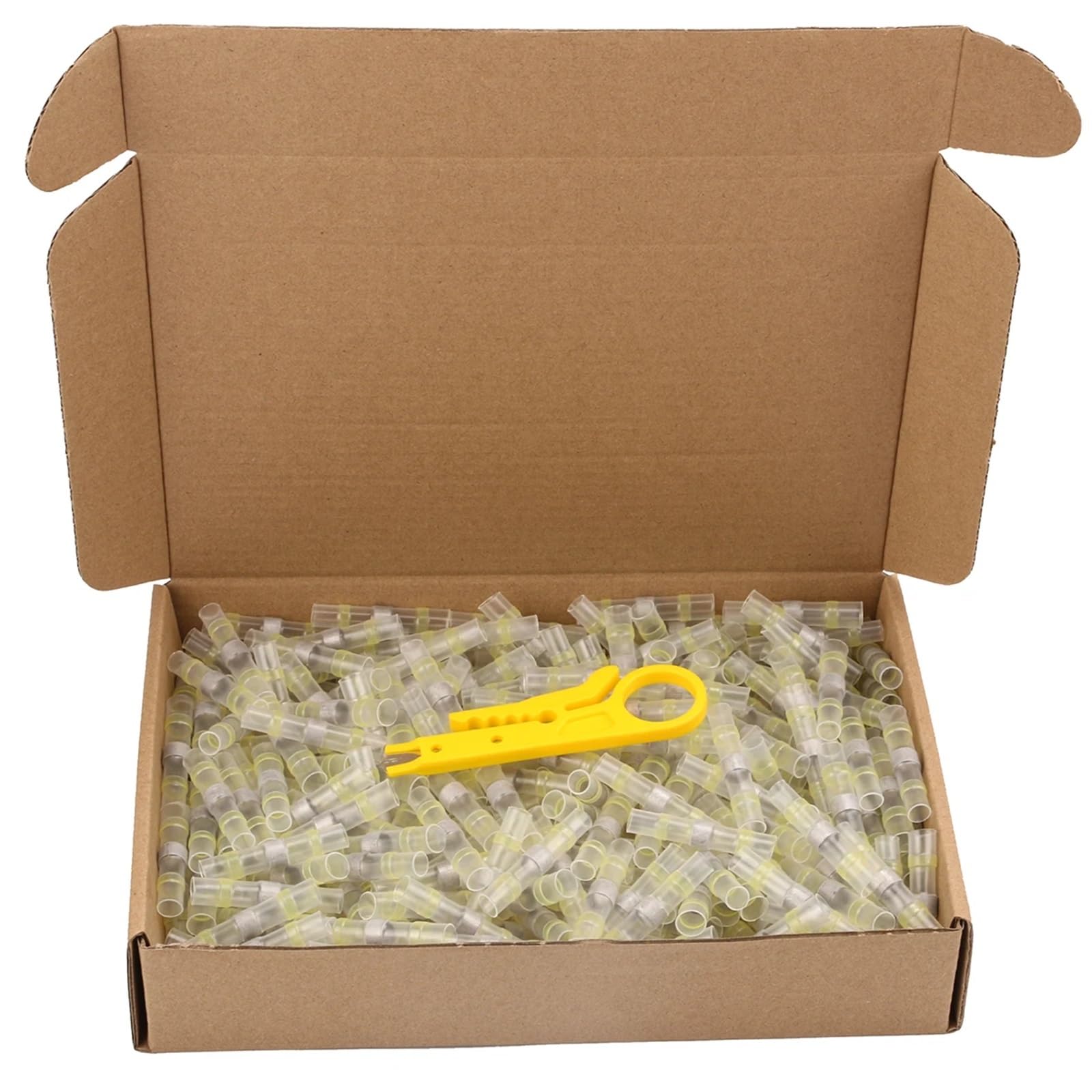 Terminales termorretráctiles de 100 a 5000 piezas, con aislamiento manguito soldadura, empalmes eléctricos a tope, conectores cable impermeables para cables(Yellow AWG 12-10,2000PCS)