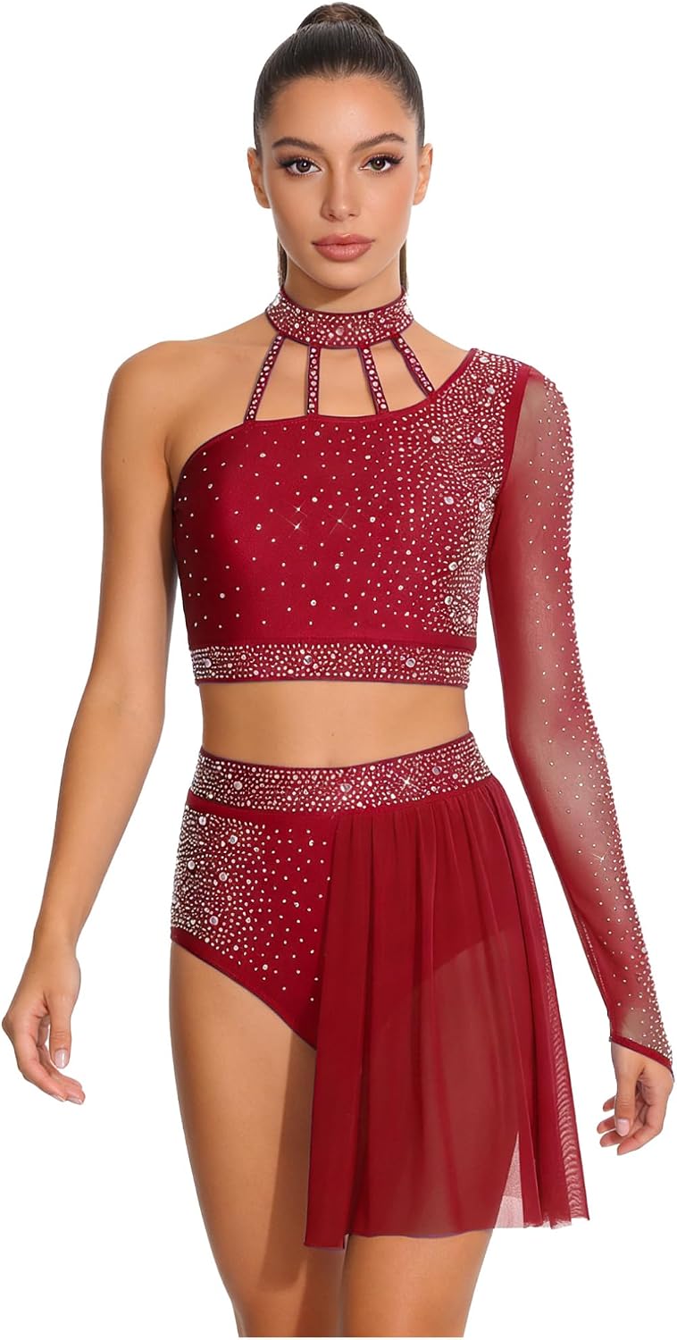 JEATHA Lyrical Dance Outfits Set for Women 2 Piece Modern Dance Costume Jazz Latin Clothes Ballet Dress