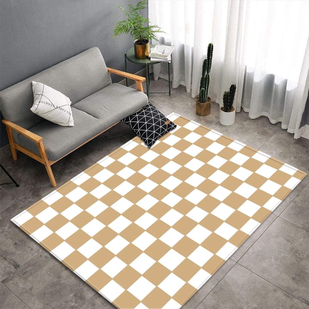 Tapis de couloir géométrique camel 80x120 cm lavable et antidérapant pour entrée et salon