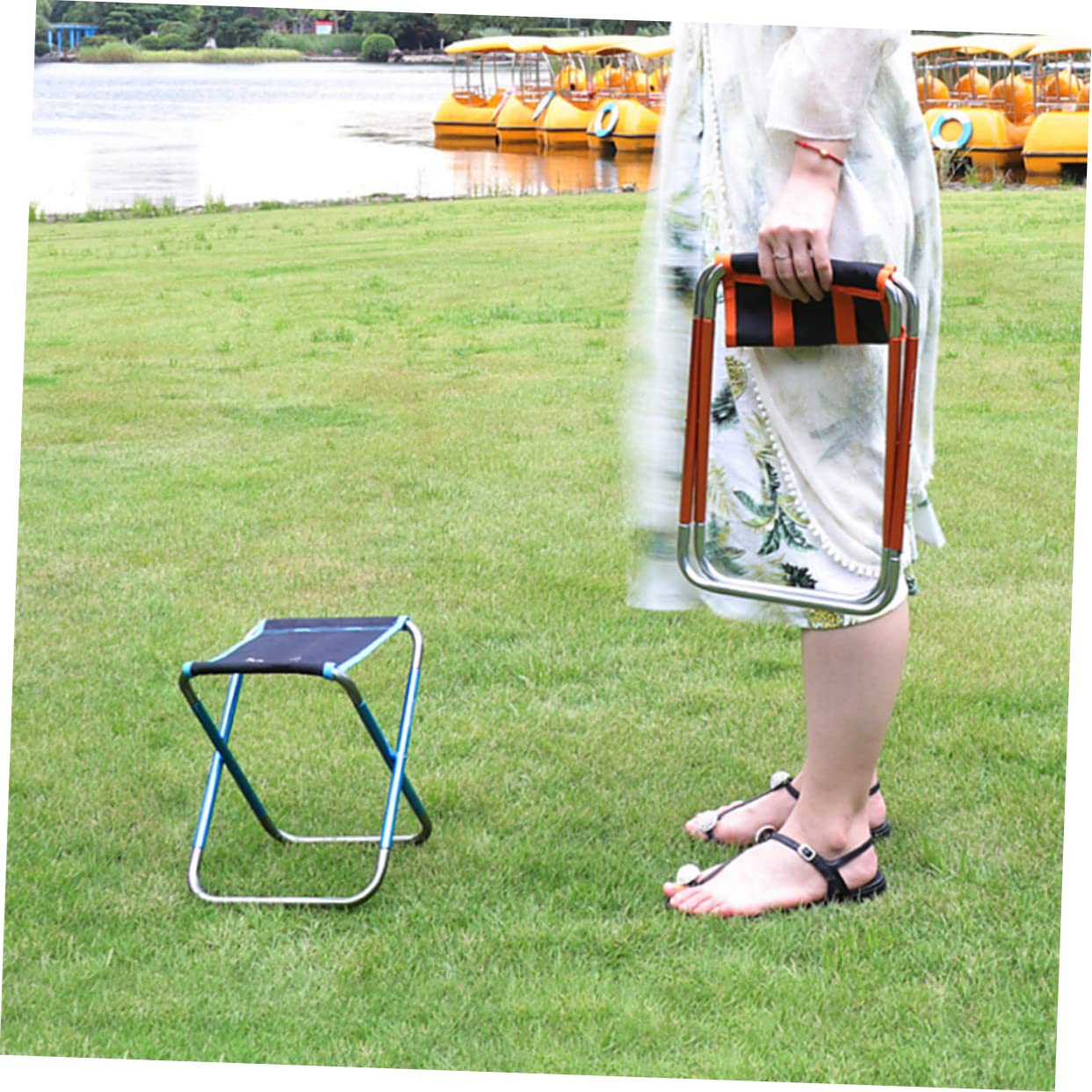 VANZACK Sgabello Campeggio Pieghevole Portatile in Lega di Alluminio Blu | Vacanze Estive, Tessuto Oxford, Borsa Inclusa, Design Compatto per Viaggio e Spiaggia