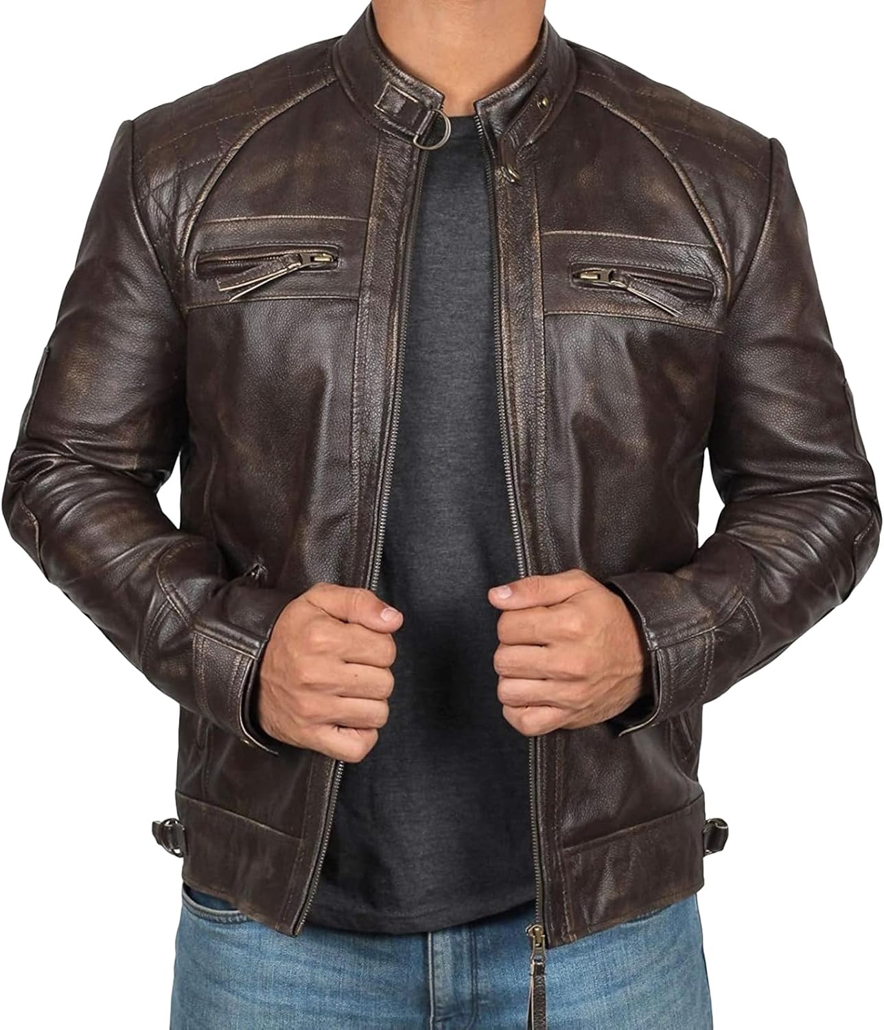 Veste en cuir d'agneau de marque le Buffle - Label Emmaüs