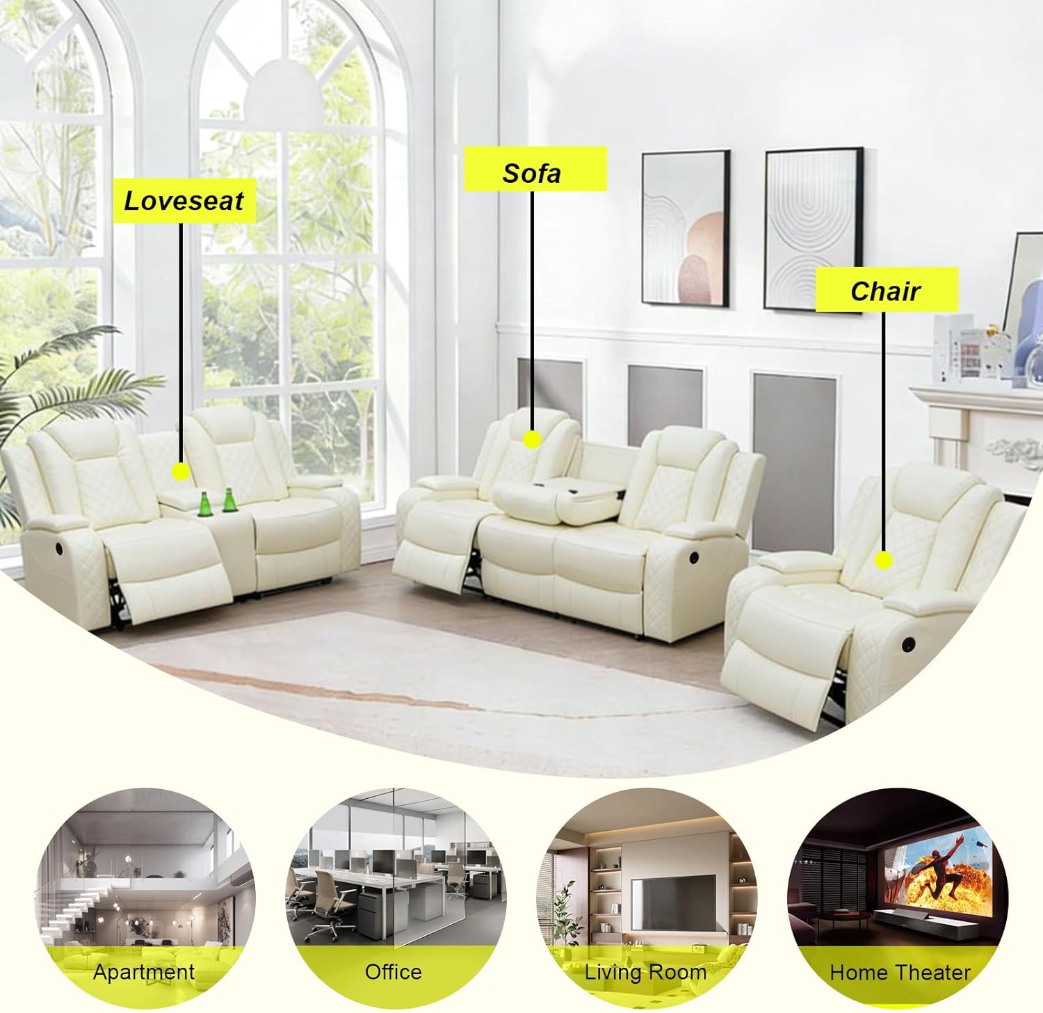 BELUOR Power Reclining Sectional Sofa Set with USB Charging, Breathable Leather Living Room Furniture Sets for Ultimate Comfort