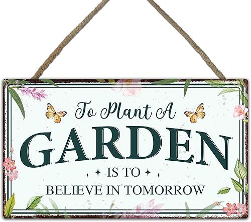 Letrero de jardín con texto en inglés «To Plant a Garden Is to Believe in Tomorrow», decoración colgante de madera colorida para decoración de pared