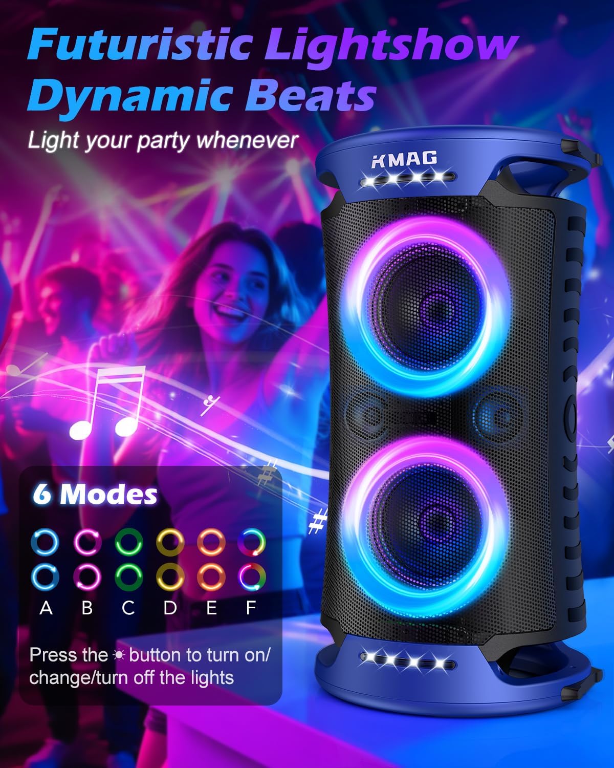 Large Bluetooth Speaker, 260W Peak Powerful Loud Sound with Deep Bass, 15Hr Playtime, Fast Charge, TWS, Cool Lights, Portable Outdoor Speaker Wireless for Party, Camping, Beach, Backyard, Work (Blue) - Image 3
