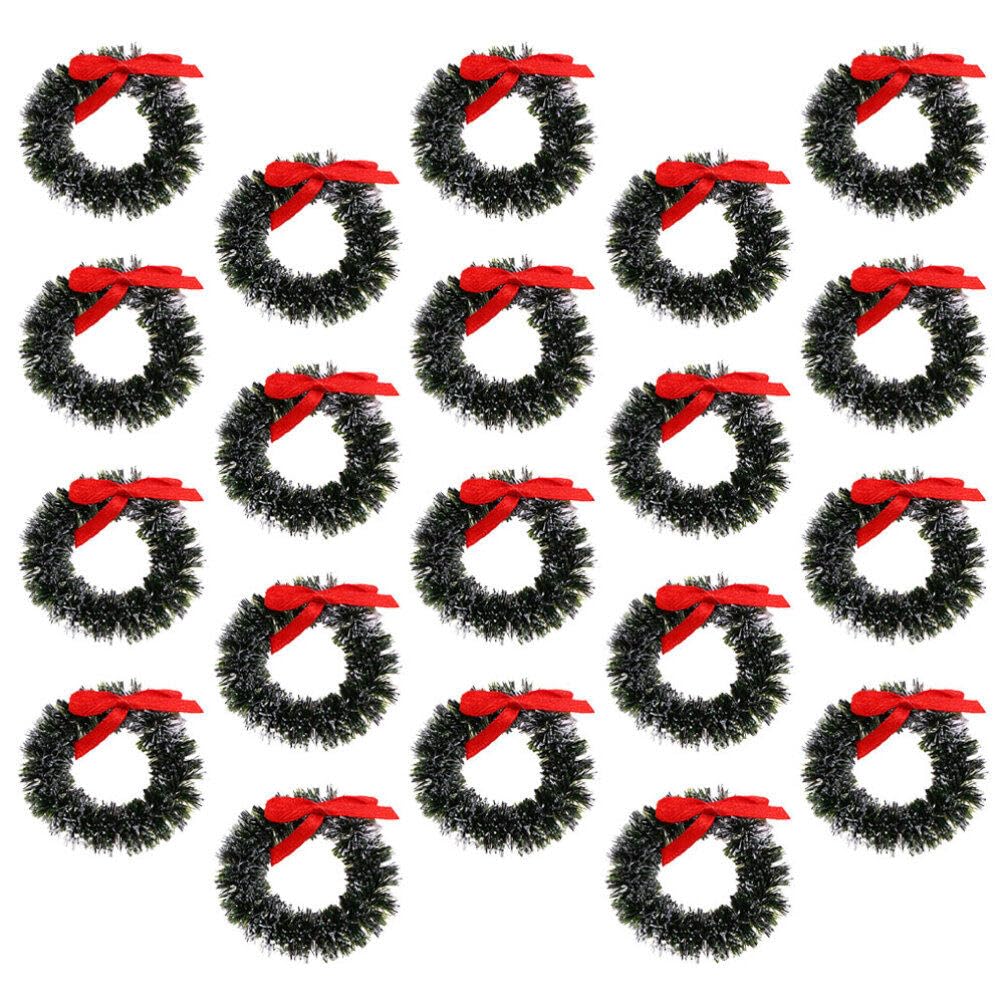 DECHOUS 40 Pcs Christmas Small Wreath Mini Doll House Mini Decor Candle Rings Wreaths Small Xmas Wreaths Christmas Tree Hanging Ornaments Mini Dollhouse Wreaths Mini Wreaths Wreaths