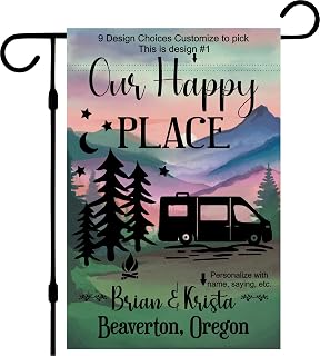 Campsite Camper Garden Flag Personalized, Custom Outdoor Camping Decoration Sign, Unique Yard Decor for RV Travel Trailer, Motorhome, Tent, Van Life
