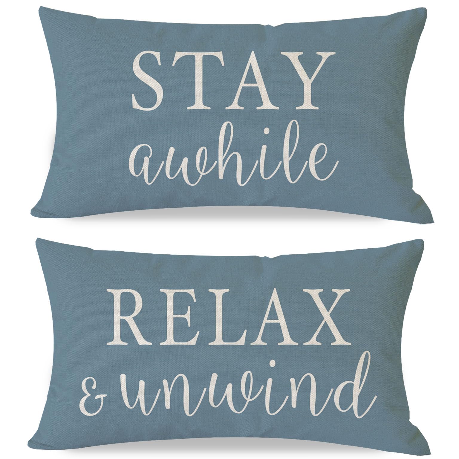 PANDICORN Decorative Throw Pillow Covers 12x20 Inch Set of 2 Stay Awhile Relax & Unwind Dusty Blue Outdoor Nautical Patio Porch Decorations Lumbar