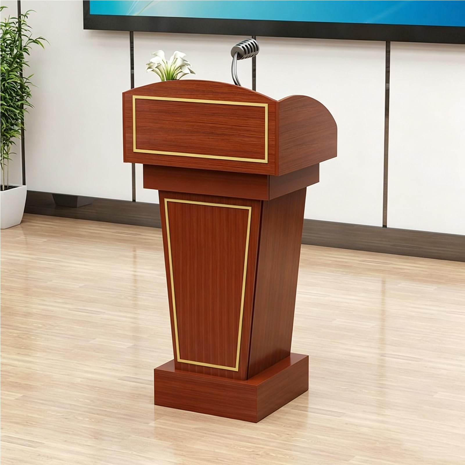 Pupitre courbé en Bois, Podium sur Pied,Teak,+Copper & Drawer