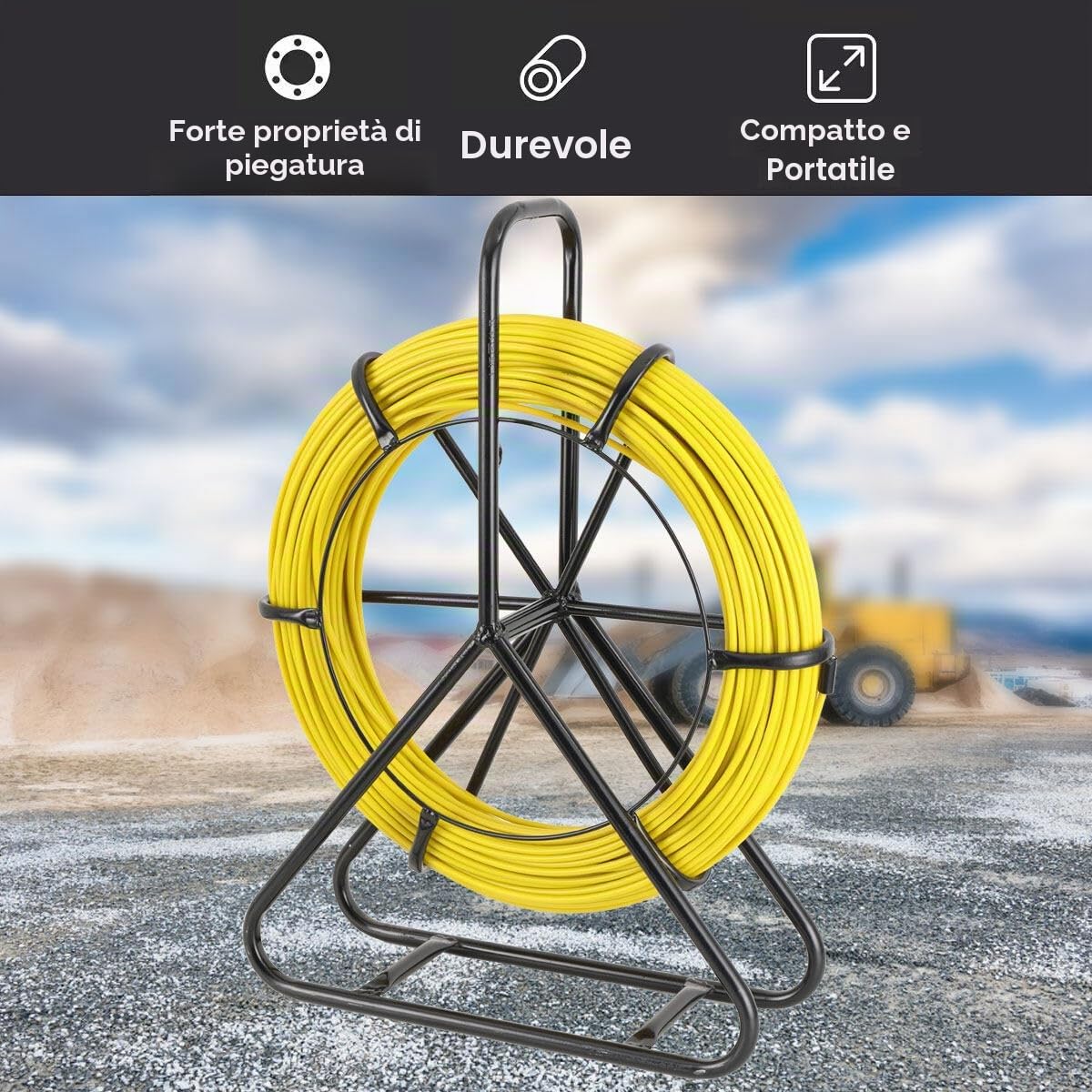 Sonda Passacavi in Fibra di Vetro 100M Ø 6mm, Cavo di Filo In Fibra di Vetro con Supporto in Metallo Estrattore a Nastro per Cavo Elettrico, Estrattore Cavi Per Cavi Elettricista in Fiberglass
