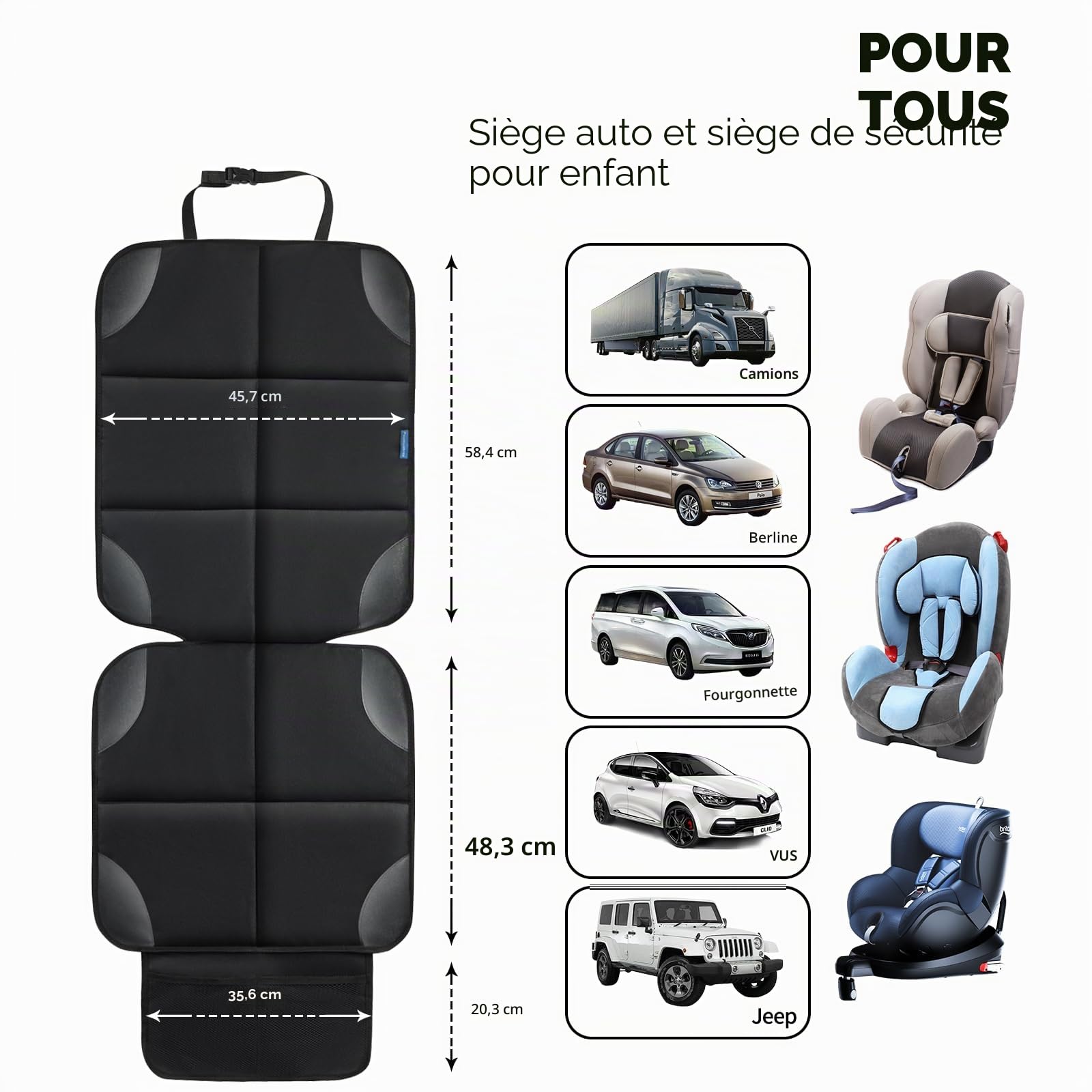 Protection Siege Voiture pour Enfant Imperméable et Antidérapant avec 2 Maille Poches de Rangement, Compatible ISOFIX, pour Berline, SUV, Coffre, en Cuir Et Tissu, Noir (2 Pièce)