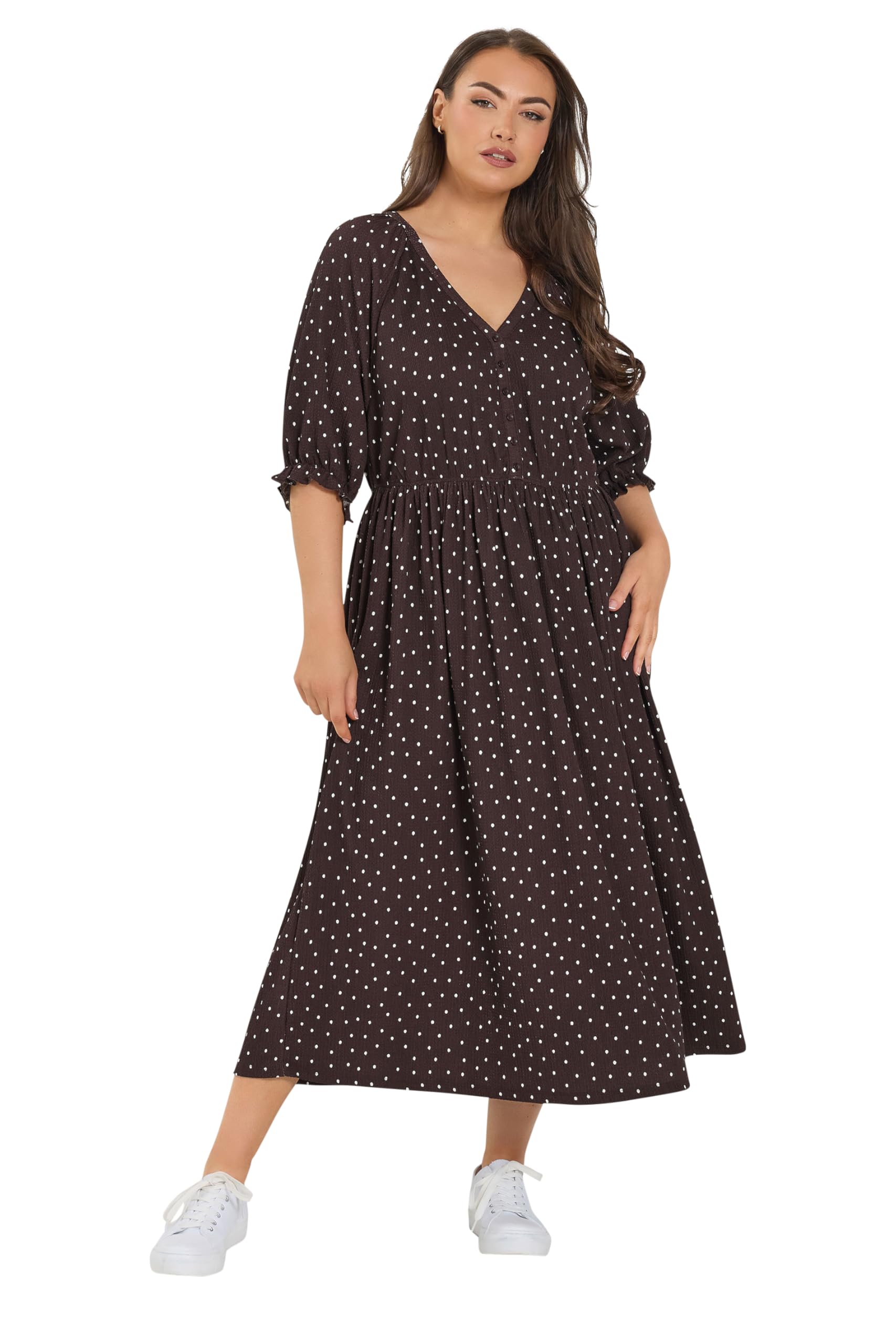 Yours Women's Chocolate Polka Dot Midi Dress In | Size: 18