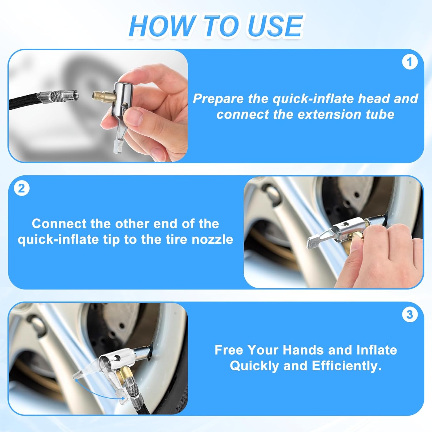 2 Pcs Tire Inflator Hose Adapter Lock on Air Chuck Locking, Metal Locking Air Chuck with Standard Tire Valve Thread No Leakage Inflating Nozzle for Portable Tires Pump, Airs Compressor