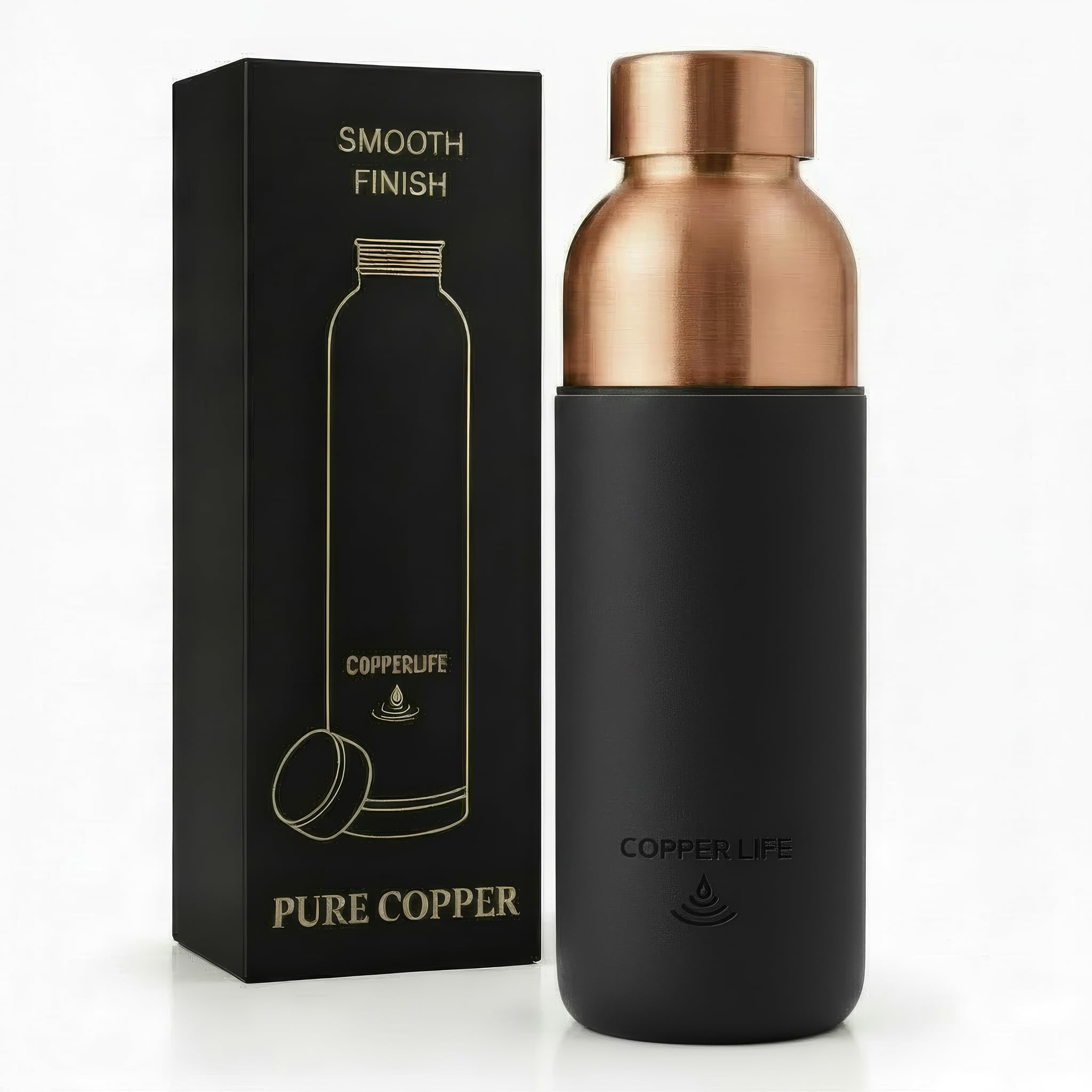 Wasserflasche aus reinem Kupfer, handgefertigt, auslaufsicher, umweltfreundlich, gesundheitsfördernde Flasche mit Silikongriff, stilvoll, wiederverwendbar, perfekt für Hydratation und