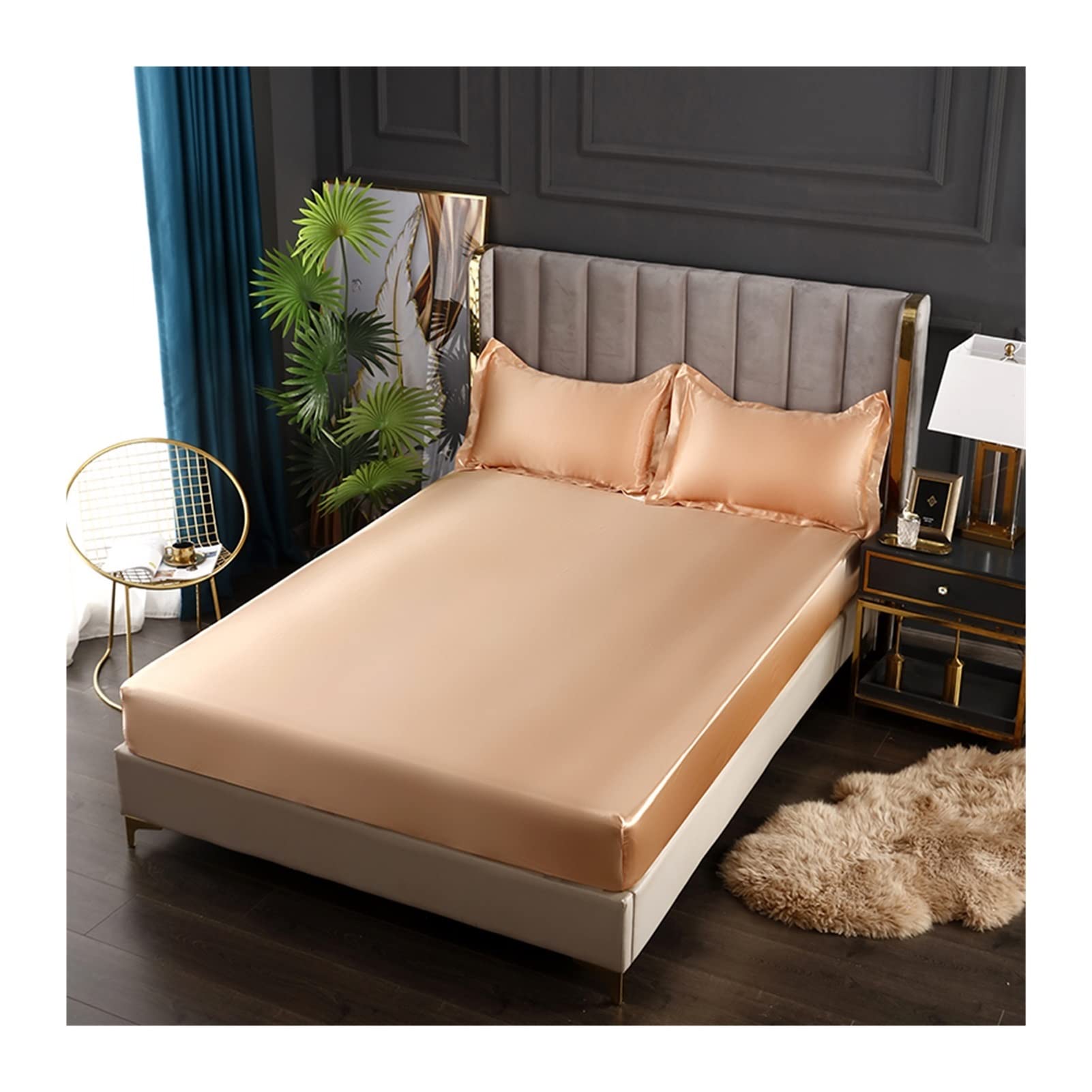 Ice Silk Bettlaken Spannbettlaken Satin Viskose Bettlaken Hochwertiger einfarbiger Matratzenbezug Gummiband Bettlaken 160x200 FüR Boxspringbetten Und HerköMmliche Matratzen(Ka fe se,180x200x25cm)