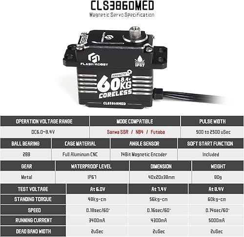 Miniatura 6 de Servo sin núcleo de 1323lbs 84 V de alto torque Servo engranaje helicoidal completo de metal con IP67 impermeable y soporte magnético Sanwa SSR NB4