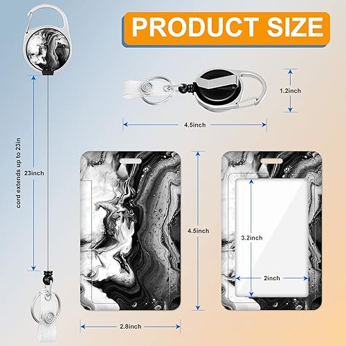 Miniatura 5 de Plifal Portatarjetas con carrete retráctil, etiqueta de identificación de mármol negro, clip para credencial de trabajo, protector de tarjeta