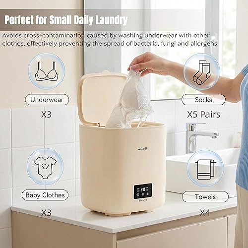Miniatura 3 de Lavadora inteligente totalmente automática con lavado y secado integrados, portátil para dormitorio y viajes, mini ropa interior y calcetines (caqui)