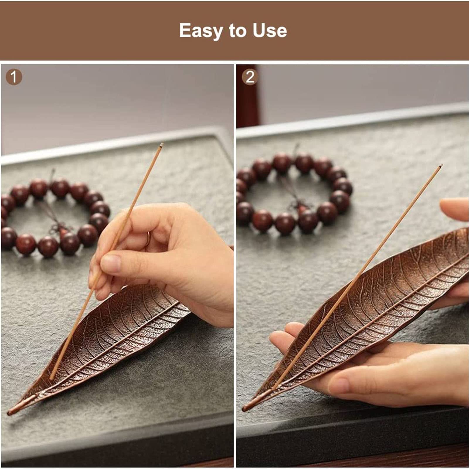 2 Porta Incenso A Forma Di Foglia In Lega Di Zinco: Bruciatore Con Raccolta Cenere Per Bastoncini. Perfetto Per Yoga, Meditazione E Relax. Dimensioni 21x4,5 Cm. - 4
