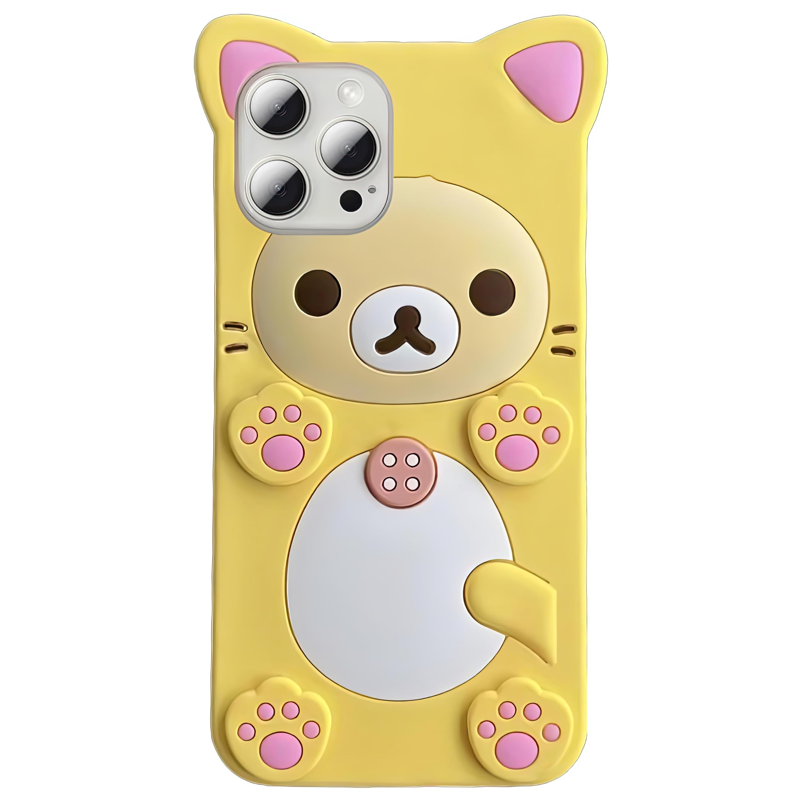 IAIYOXI 3D Cute Cartoon Bear Phone Case for iPhone 14 - Fashionable and Stylish - Funny Pink Bear Design - Soft TPU Protective Case - Kawaii Silicone