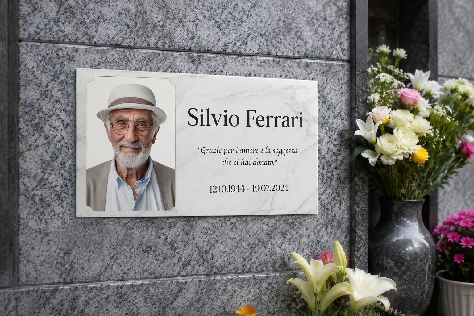 Albalù Targa Commemorativa Personalizzata Gres Porcellanato Effetto Marmo 20x40 cm – Lapide Personalizzata con Foto Nome Date e Dedica – Fotoceramica per Lapide Cimitero Resistente Esterni (Grande)