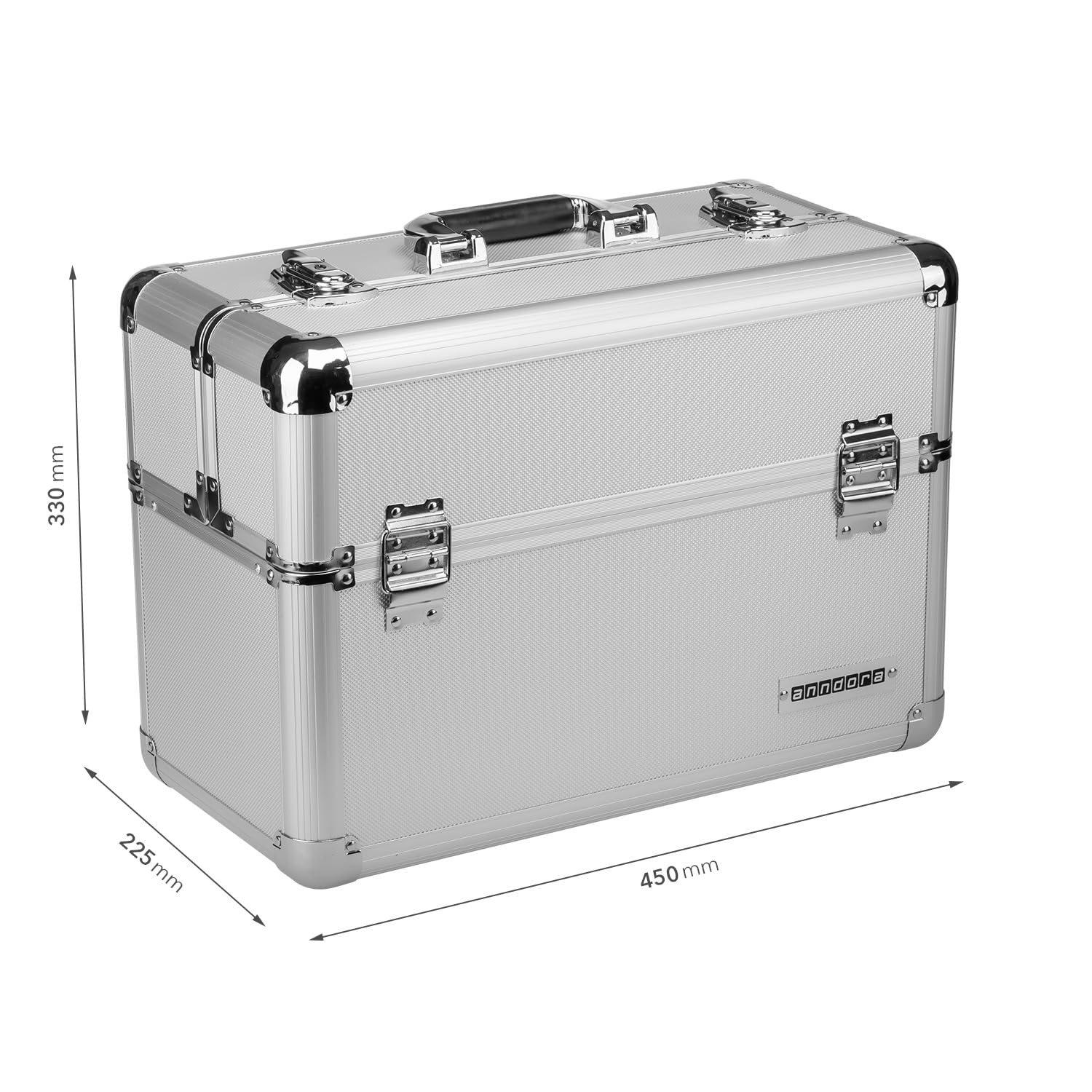 anndora Werkzeugkoffer - L 45 x B 23 x H 34 cm - Abschließbar - Farbe Silber - deckel mit Griff oben - Edelstahl Ecken - Klappfächer Innen - besondere Höhe Innen